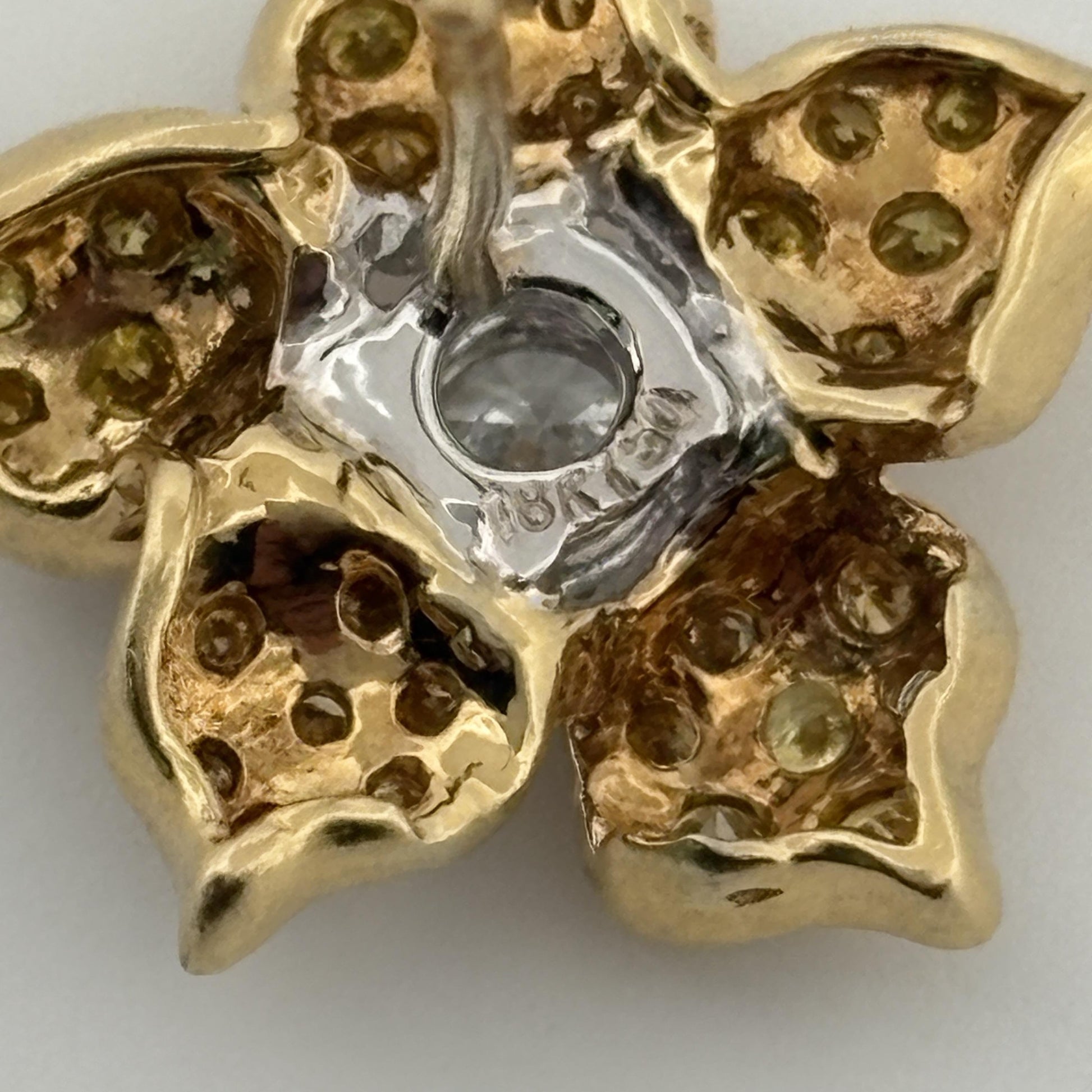 Estate Yellow & White Diamond Flower Stud Earrings 18k Yellow Gold