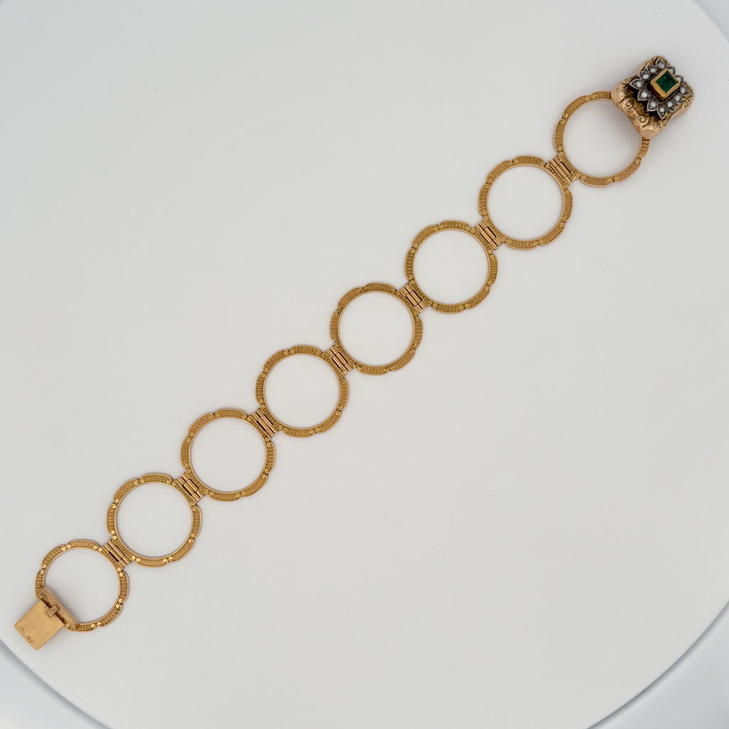 Vintage Convertible Emerald & Pearl Ring Bracelet 18k Yellow Gold Sz 6 1/2