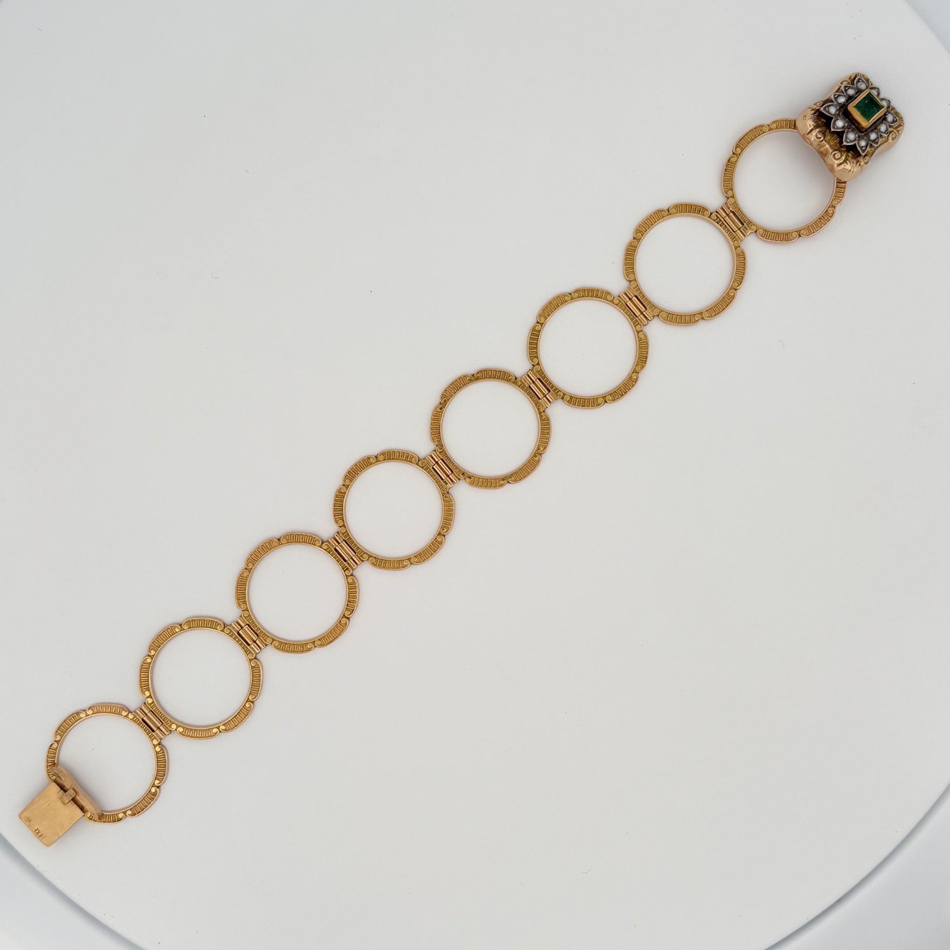 Vintage Convertible Emerald & Pearl Ring Bracelet 18k Yellow Gold Sz 6 1/2