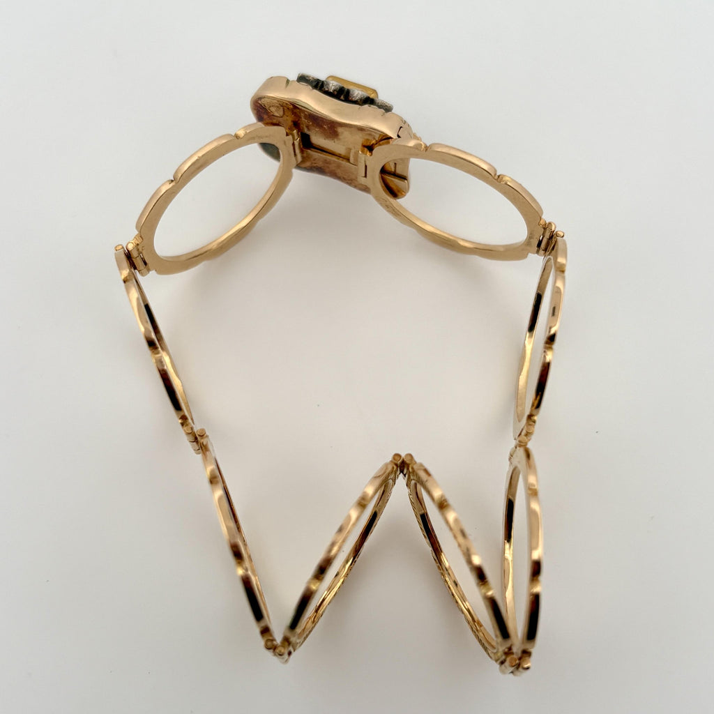 Vintage Convertible Emerald & Pearl Ring Bracelet 18k Yellow Gold Sz 6 1/2