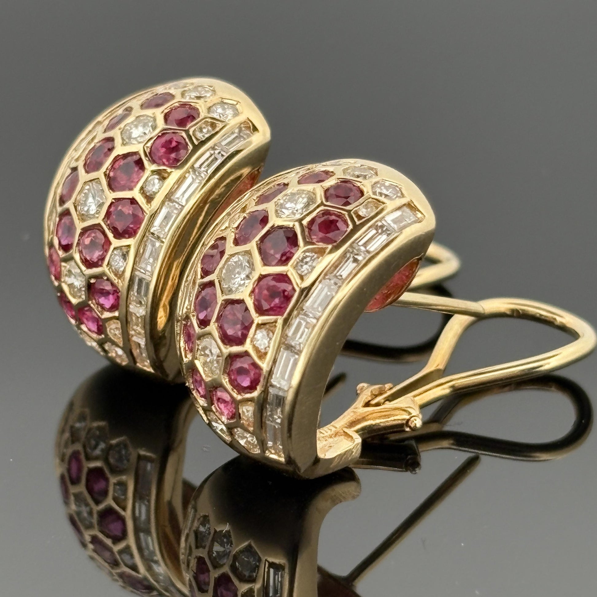 Ruby & Diamond 18k Yellow Gold Honeycomb Hoop Earrings 3.75ctw