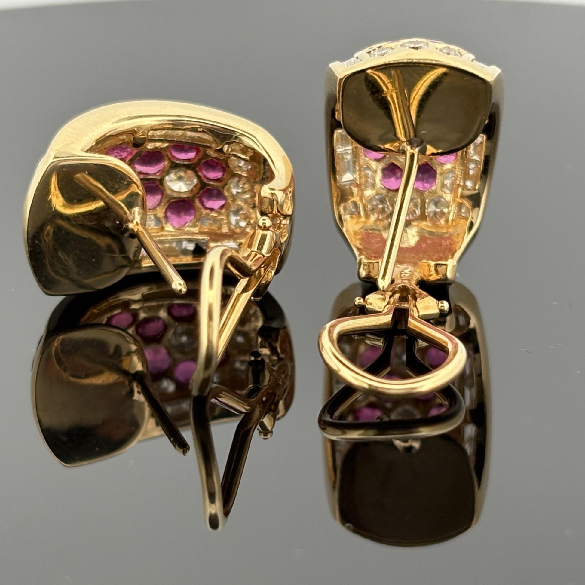 Ruby & Diamond 18k Yellow Gold Honeycomb Hoop Earrings 3.75ctw