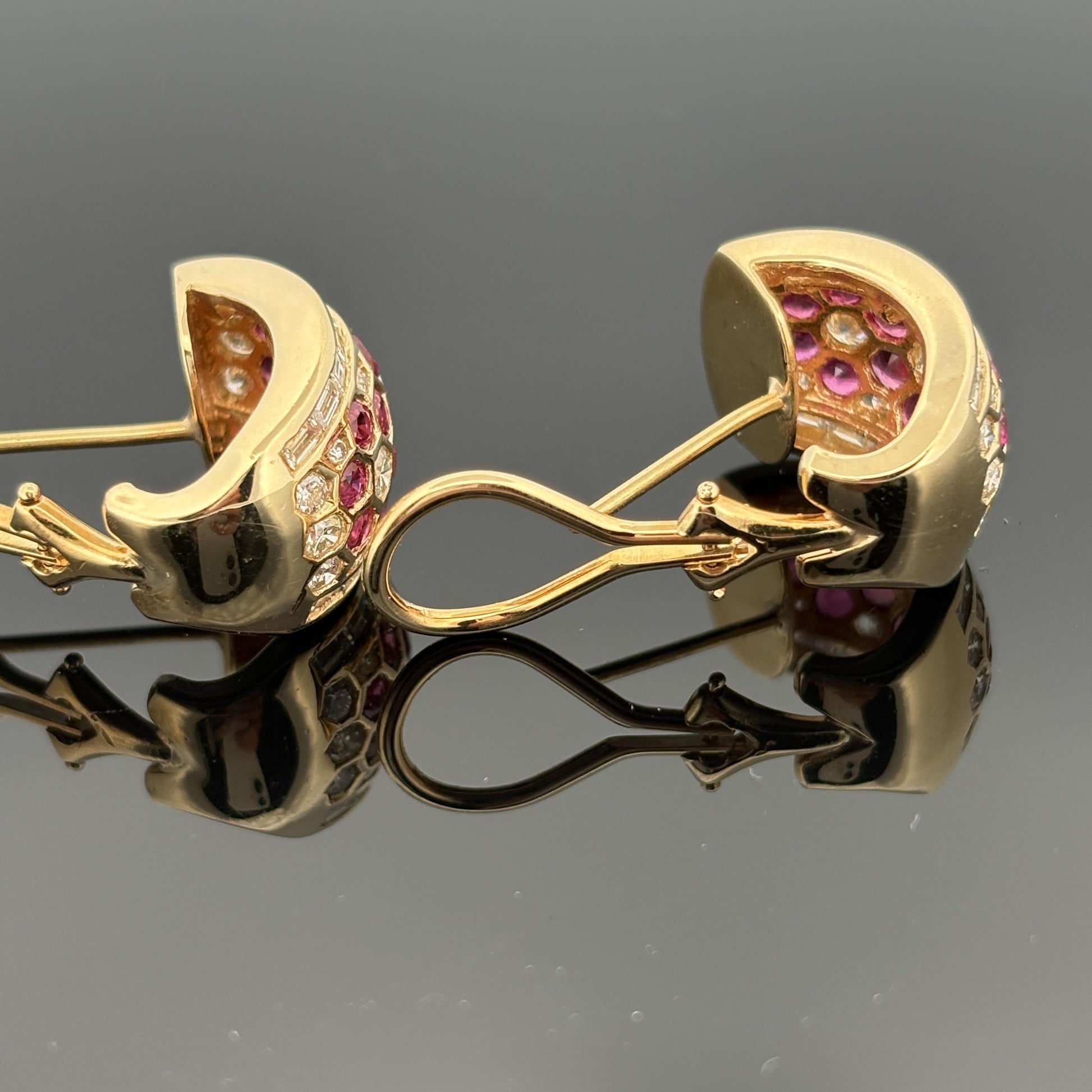 Ruby & Diamond 18k Yellow Gold Honeycomb Hoop Earrings 3.75ctw