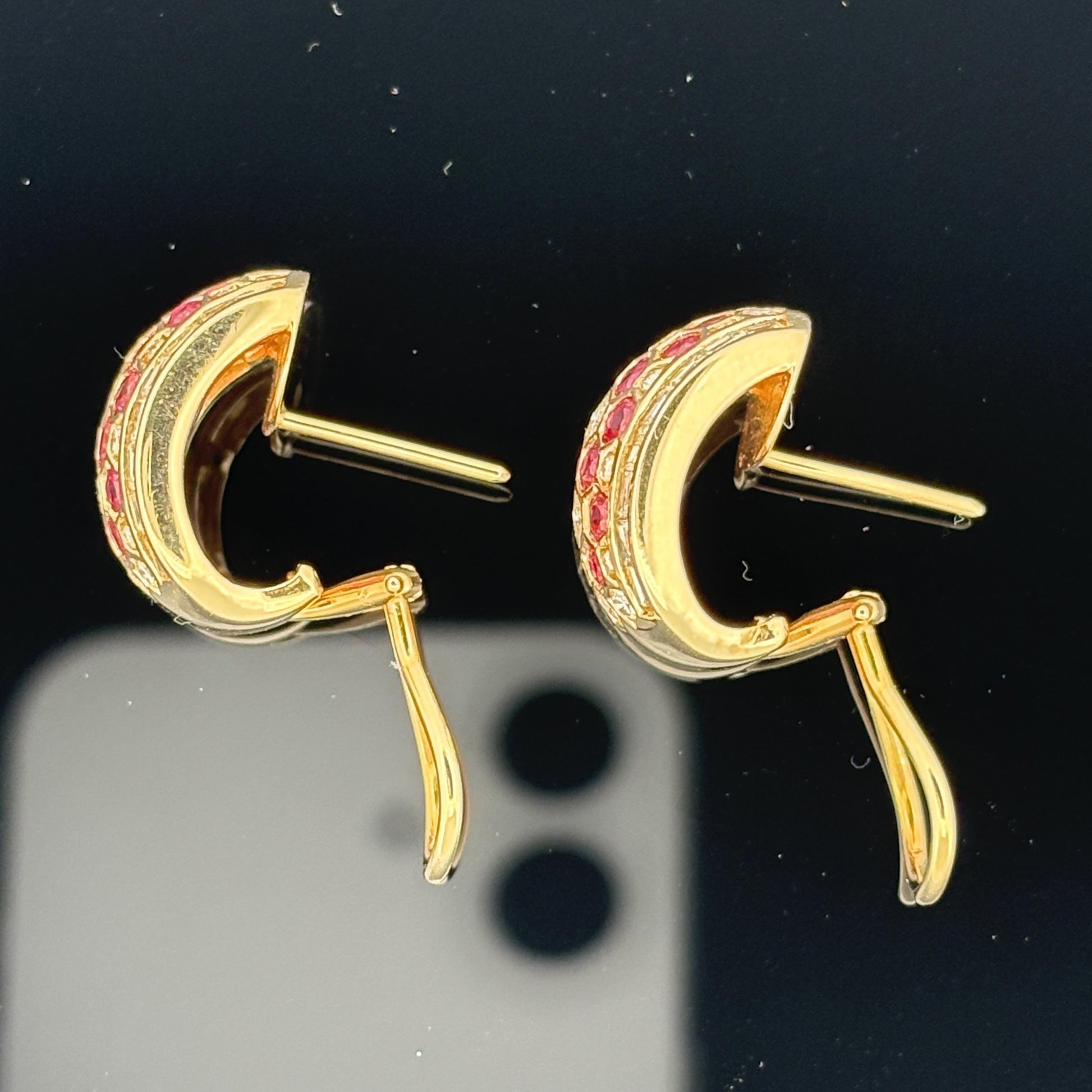 Ruby & Diamond 18k Yellow Gold Honeycomb Hoop Earrings 3.75ctw