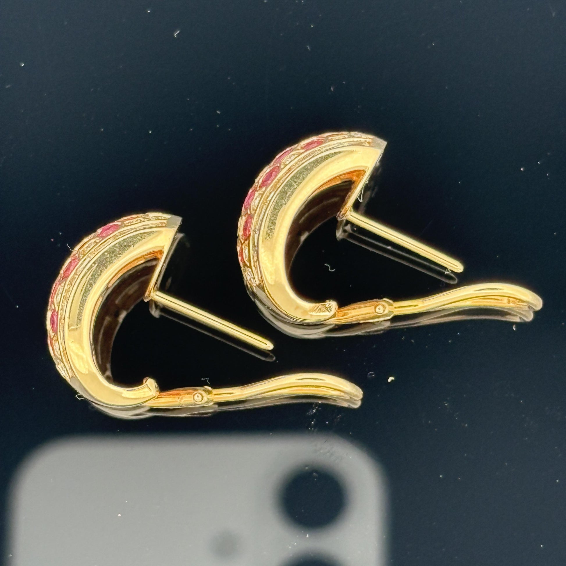 Ruby & Diamond 18k Yellow Gold Honeycomb Hoop Earrings 3.75ctw
