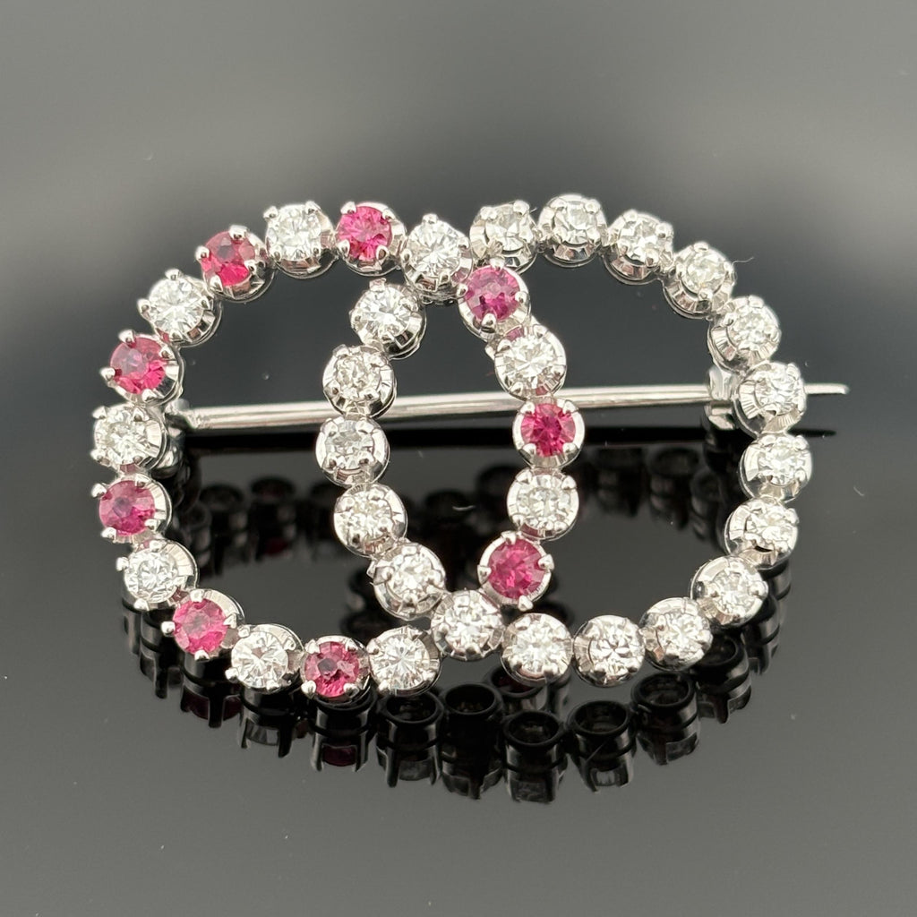 Double Circle Brooch 18k White Gold 1.11ctw - Italy