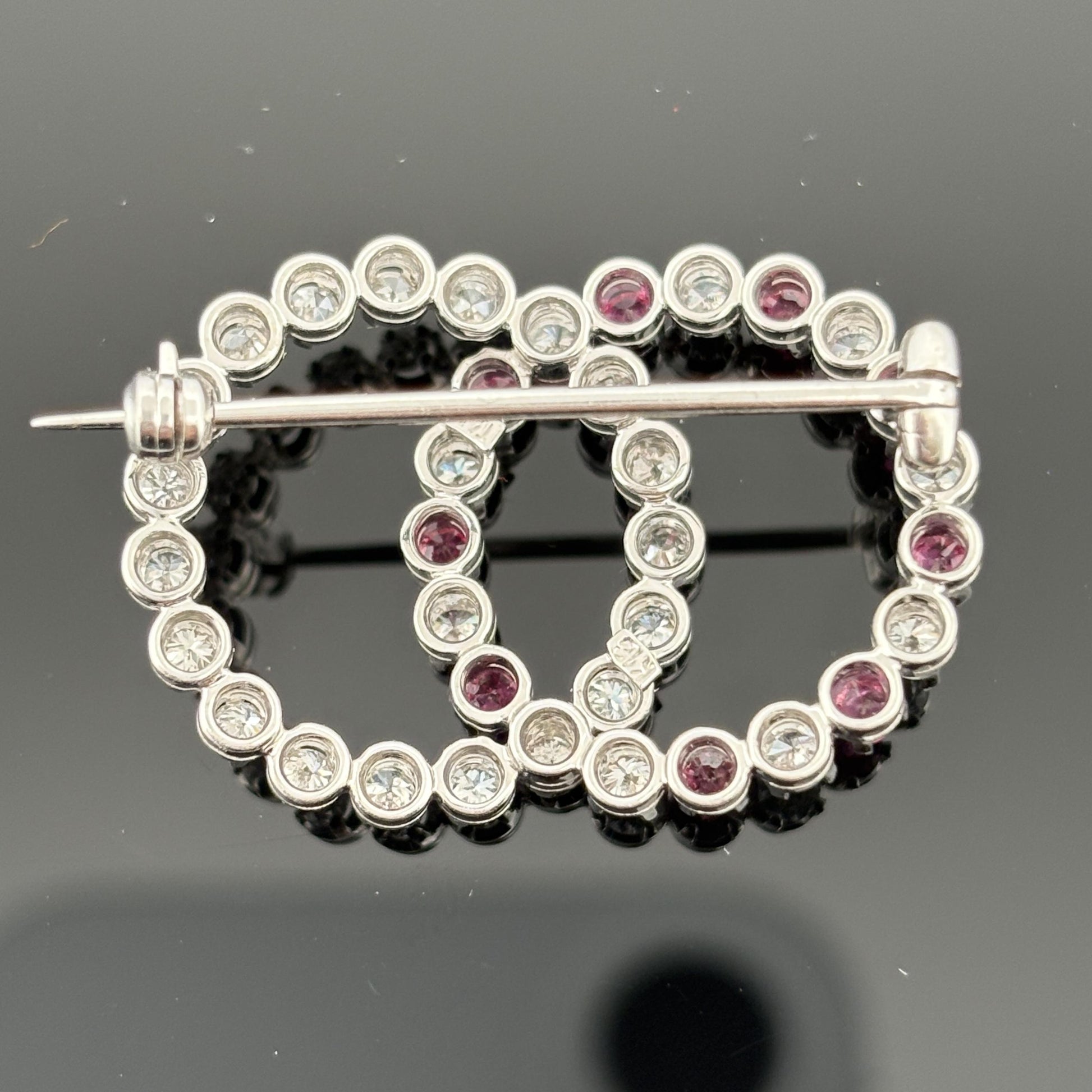 Double Circle Brooch 18k White Gold 1.11ctw - Italy