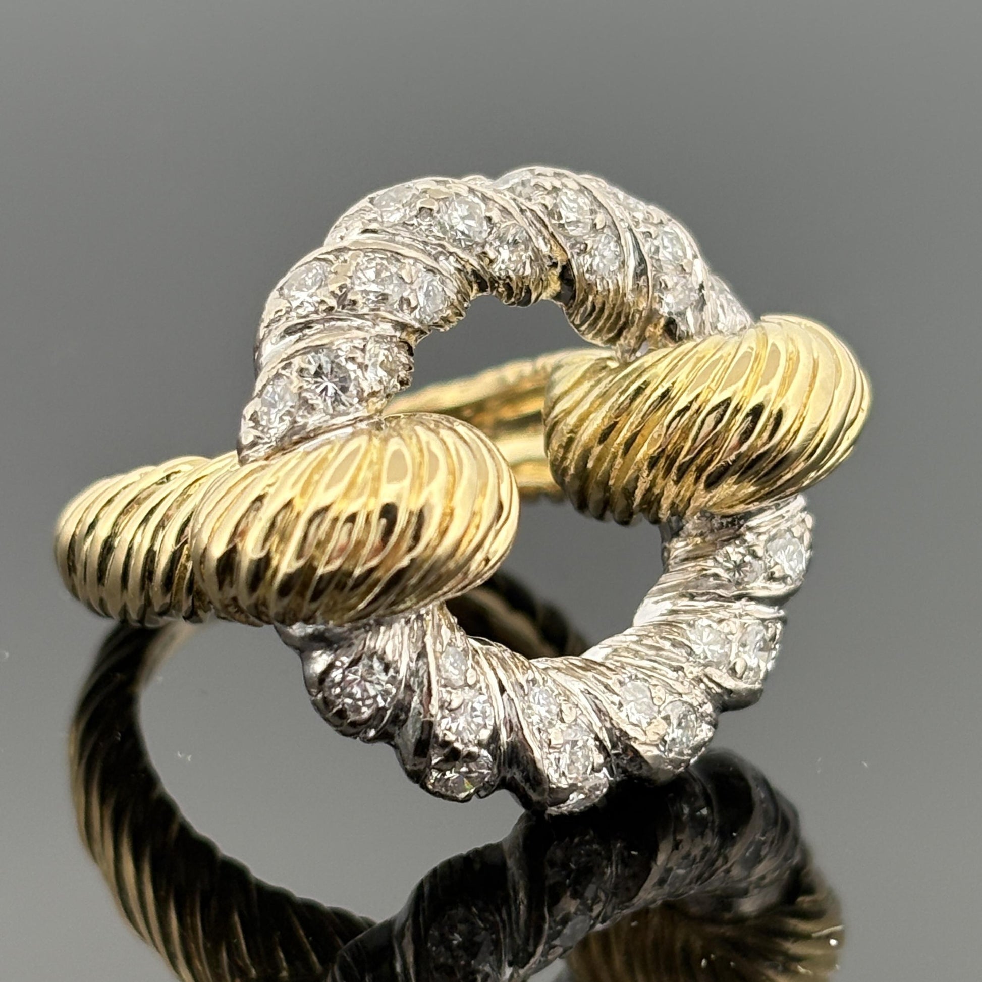Vintage Kutchinsky Diamond Rope Ring 18k Two Tone - 1.25ctw