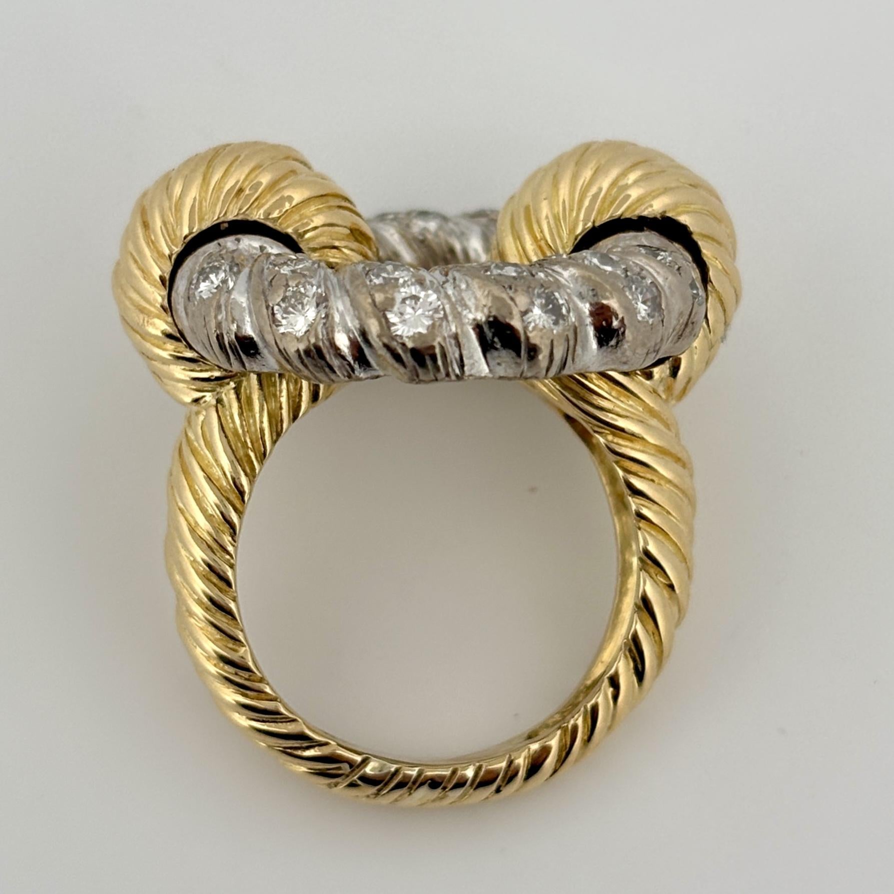 Vintage Kutchinsky Diamond Rope Ring 18k Two Tone - 1.25ctw