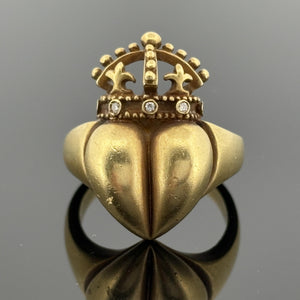 Vintage Kieselstein Cord Heart Ring 18k Yellow Gold w/ Diamond Accents