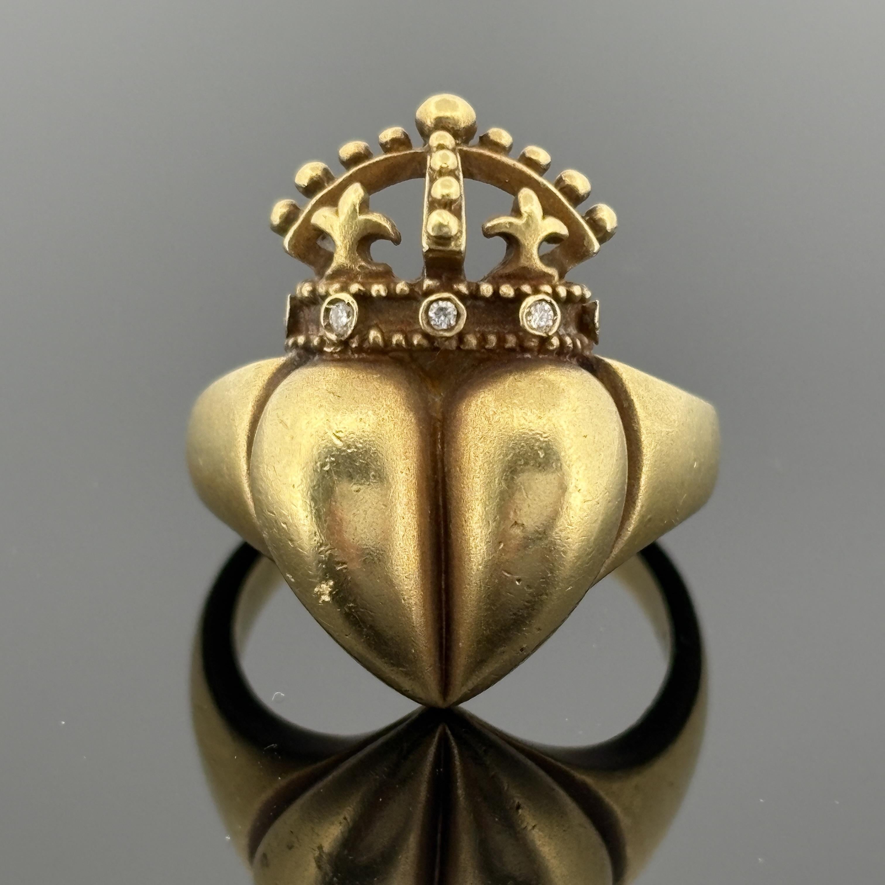 Vintage Kieselstein Cord Heart Ring 18k Yellow Gold w/ Diamond Accents
