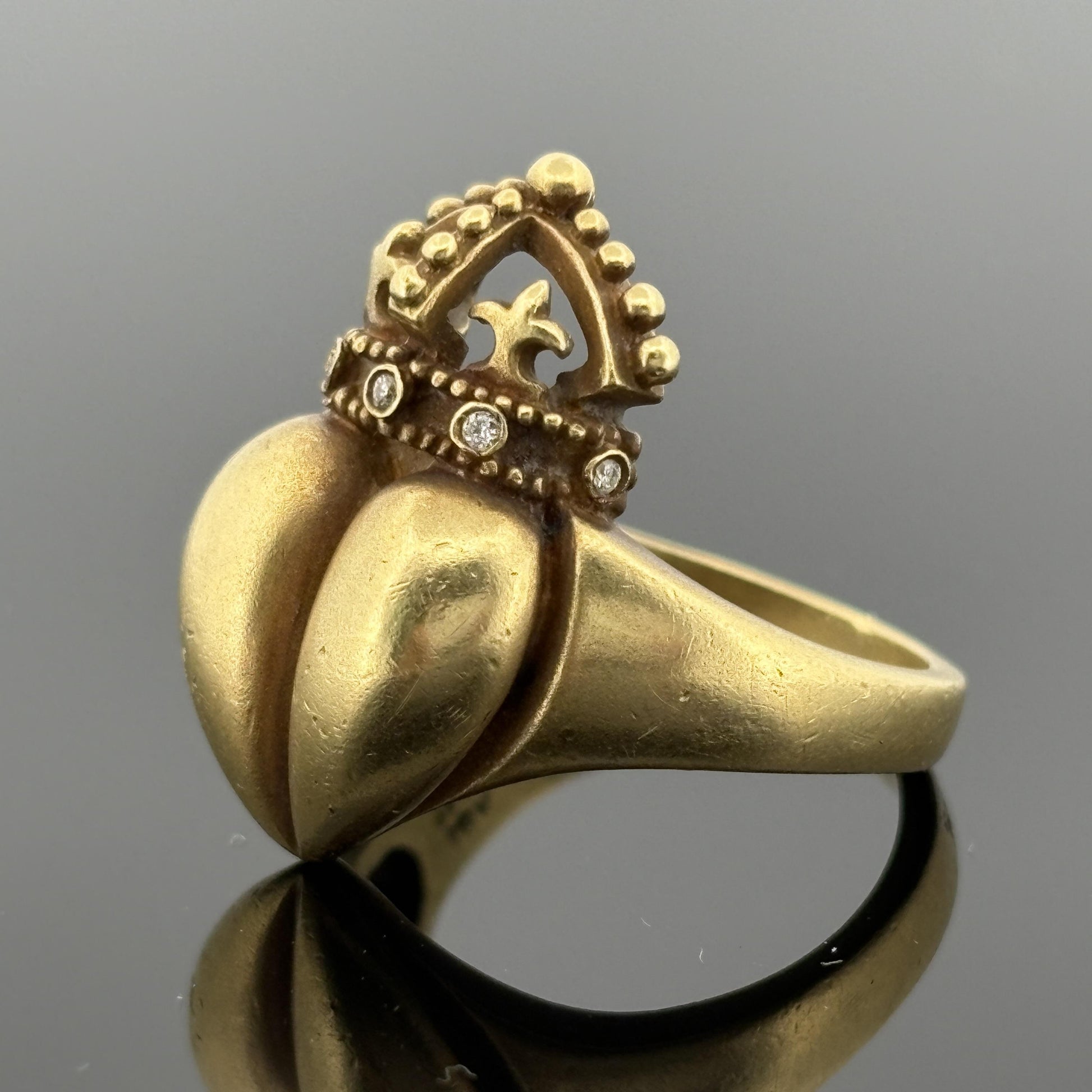 Vintage Kieselstein Cord Heart Ring 18k Yellow Gold w/ Diamond Accents