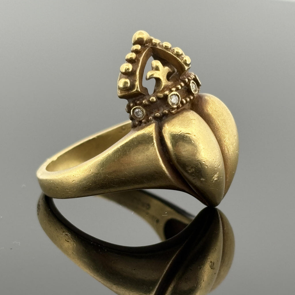 Vintage Kieselstein Cord Heart Ring 18k Yellow Gold w/ Diamond Accents