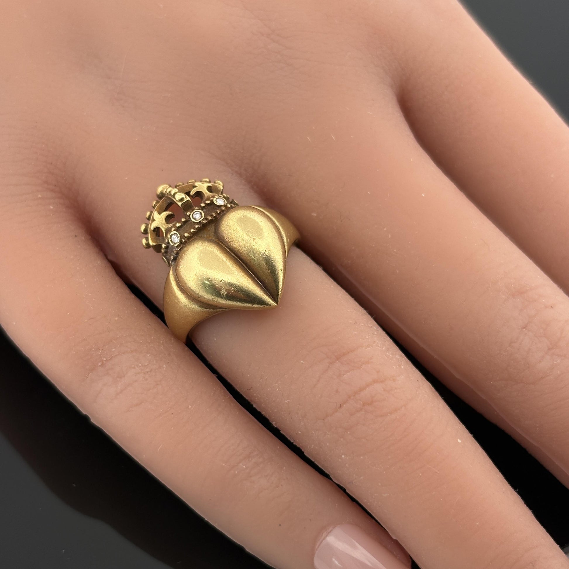 Vintage Kieselstein Cord Heart Ring 18k Yellow Gold w/ Diamond Accents