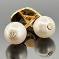 Vintage Tiffany & Co Akoya Pearl Cufflinks w/ Diamond Accent - 14k Yellow Gold
