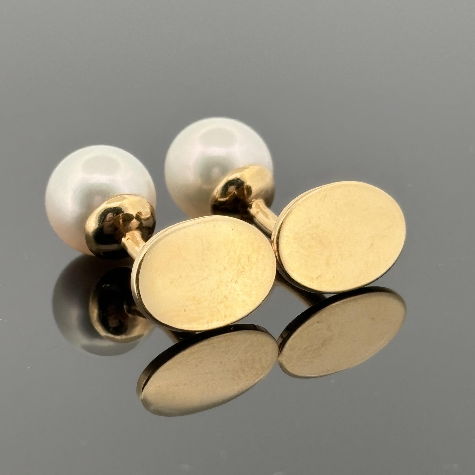 Vintage Tiffany & Co Akoya Pearl Cufflinks w/ Diamond Accent - 14k Yellow Gold