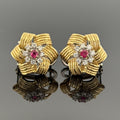 Vintage Rope Motif Ruby & Diamond Earrings 18k Gold