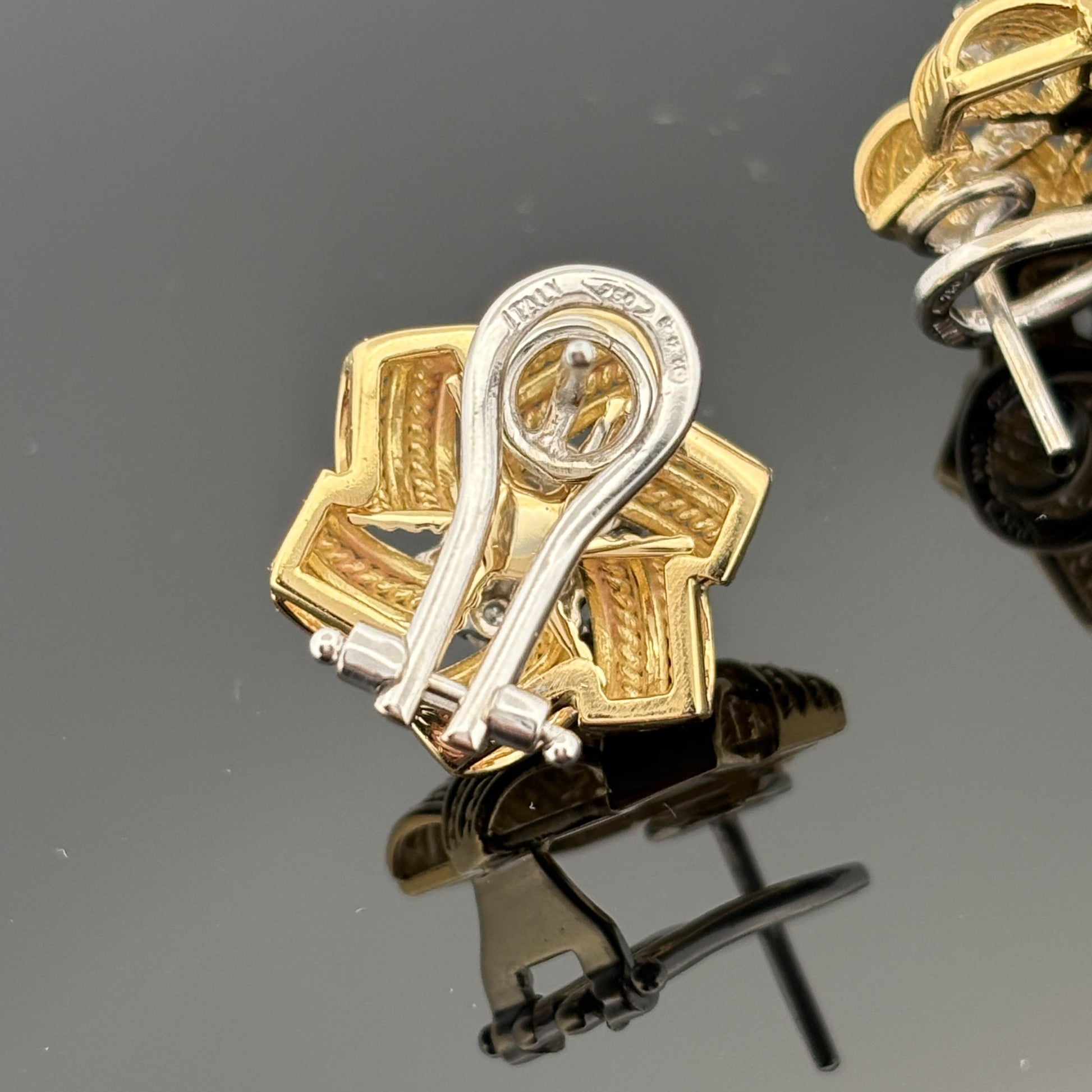 Vintage Rope Motif Ruby & Diamond Earrings 18k Gold
