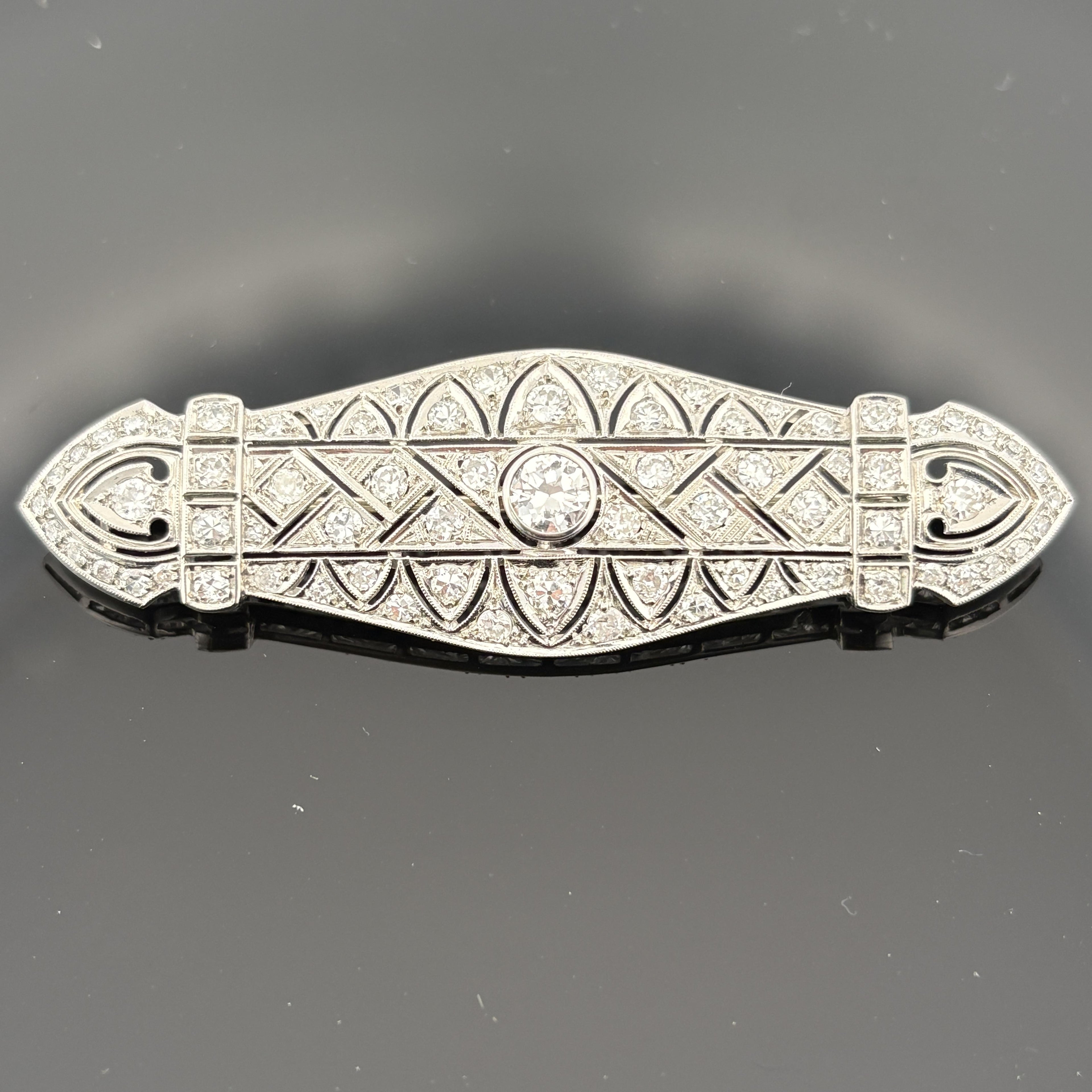 Vintage French Mid-century Platinum 3.90ctw Diamond Brooch