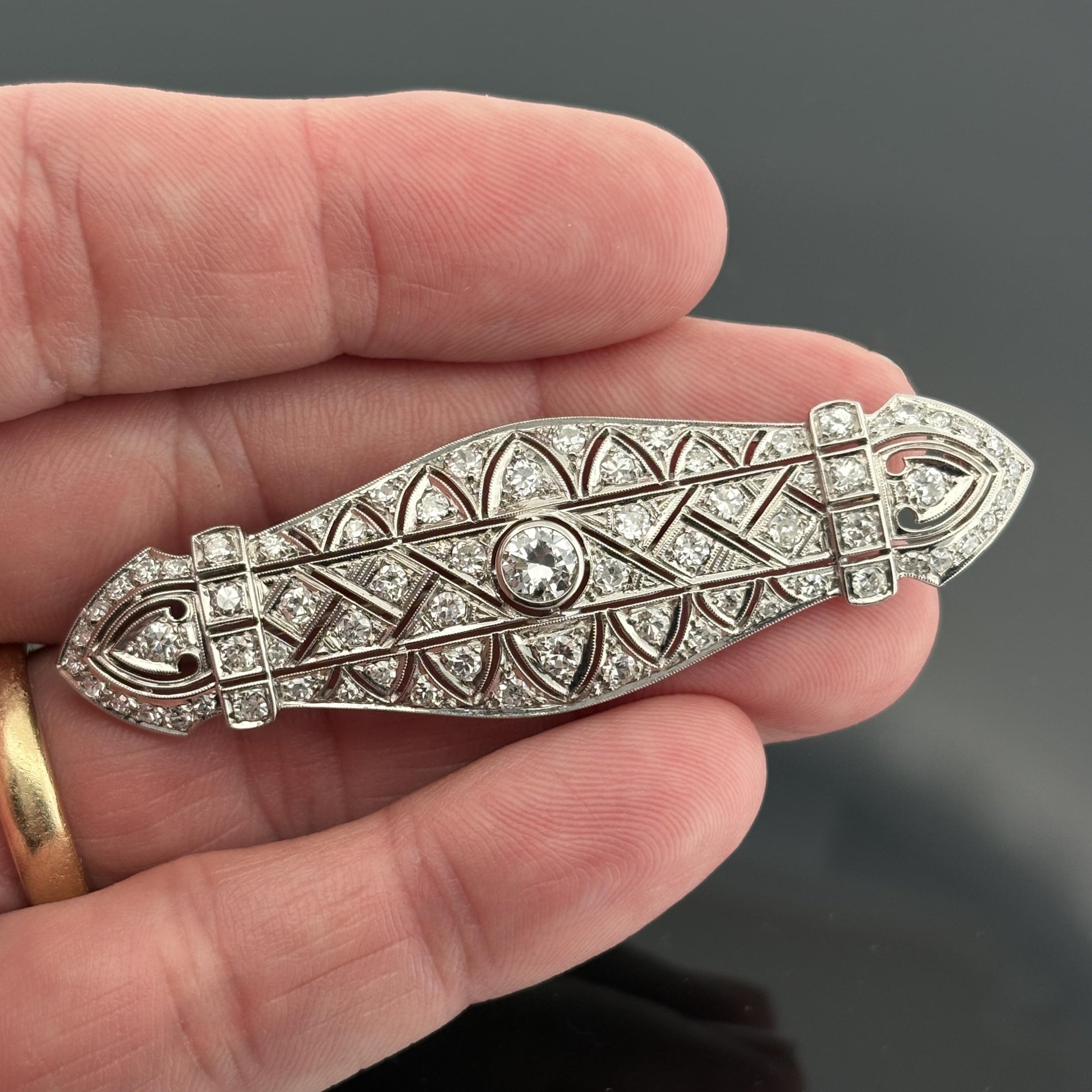 Vintage French Mid-century Platinum 3.90ctw Diamond Brooch