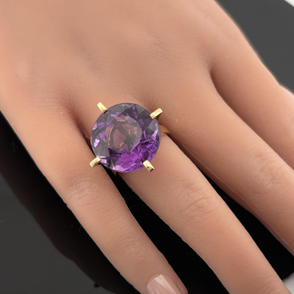 Large Amethyst Solitaire Cocktail Ring 18k Yellow Gold