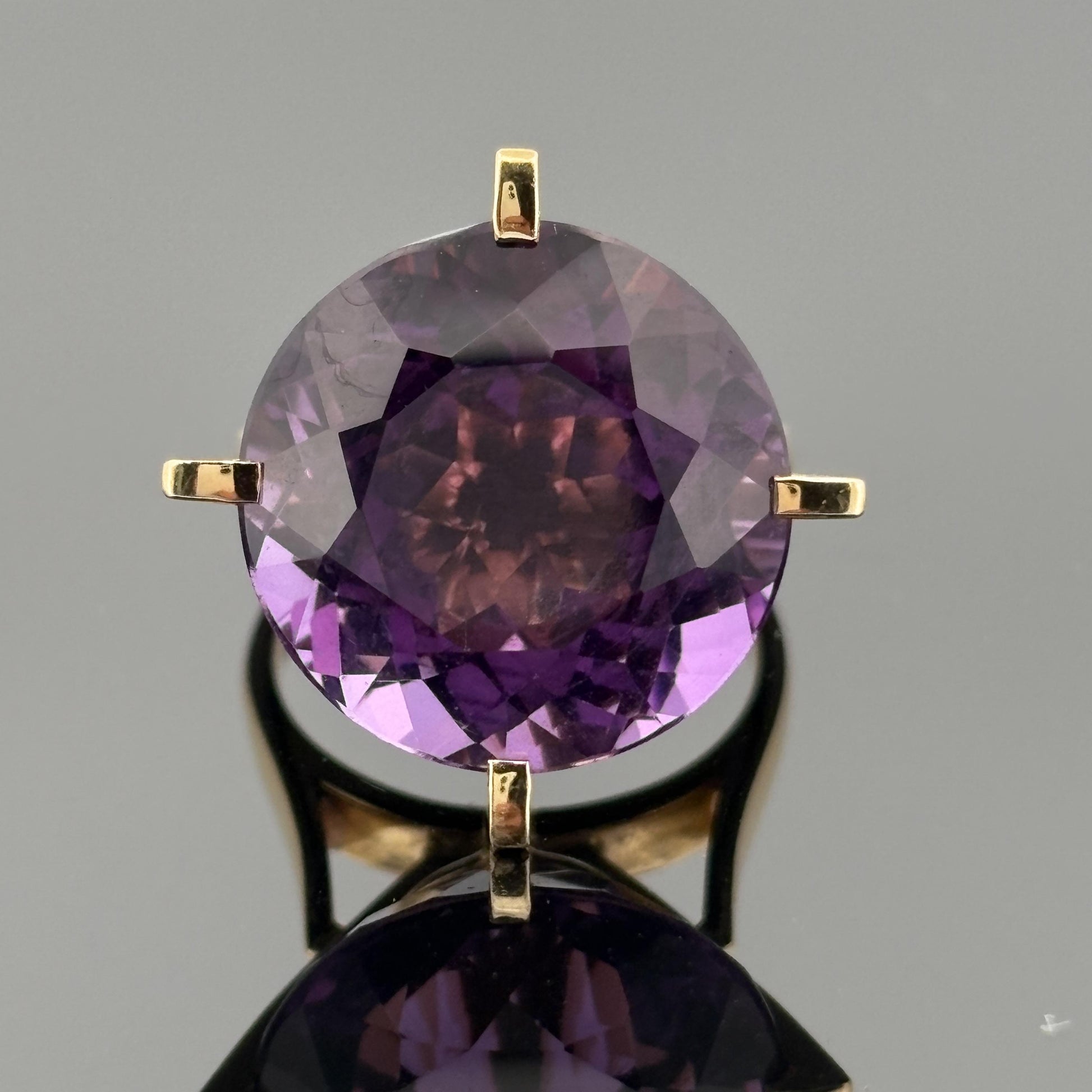 Large Amethyst Solitaire Cocktail Ring 18k Yellow Gold