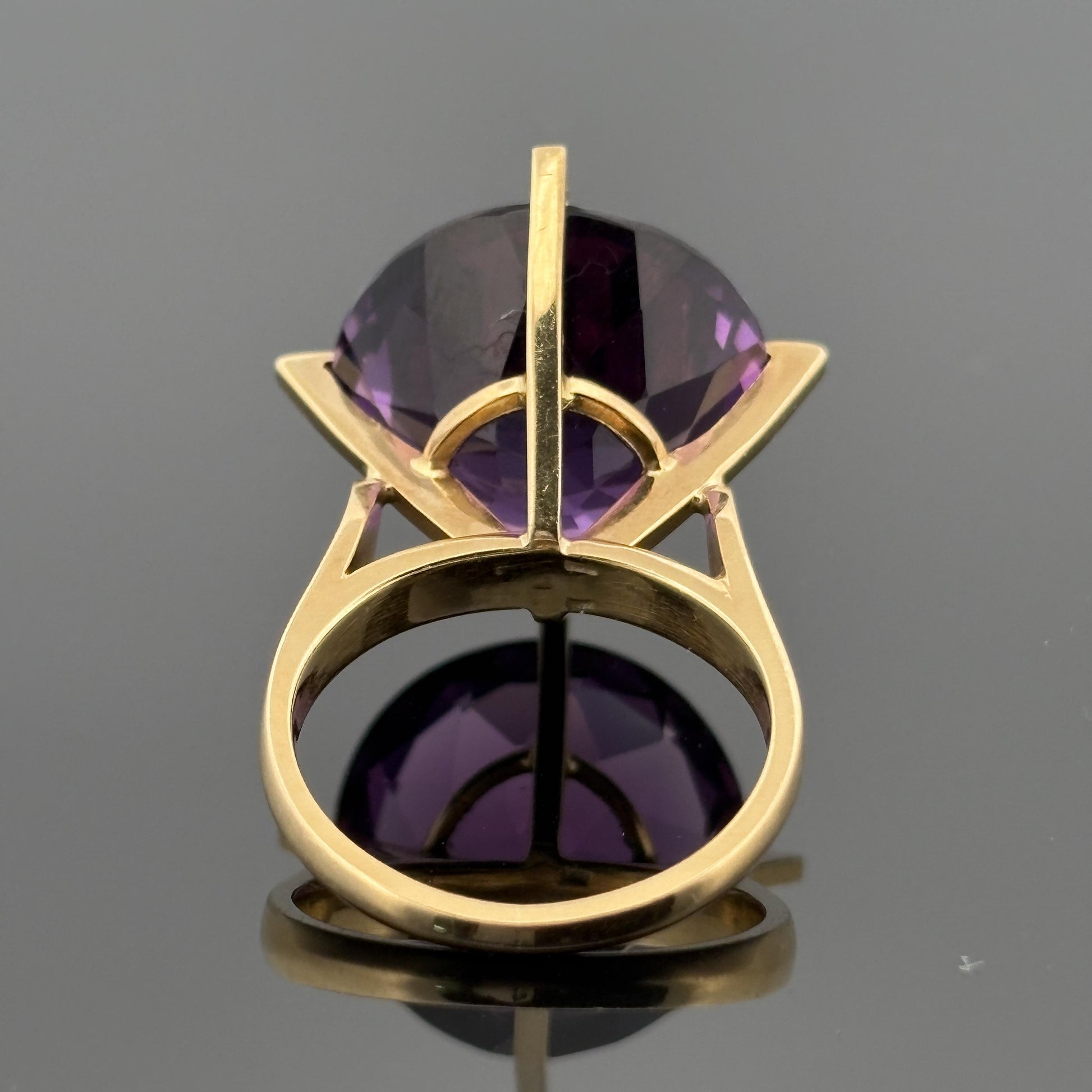Large Amethyst Solitaire Cocktail Ring 18k Yellow Gold