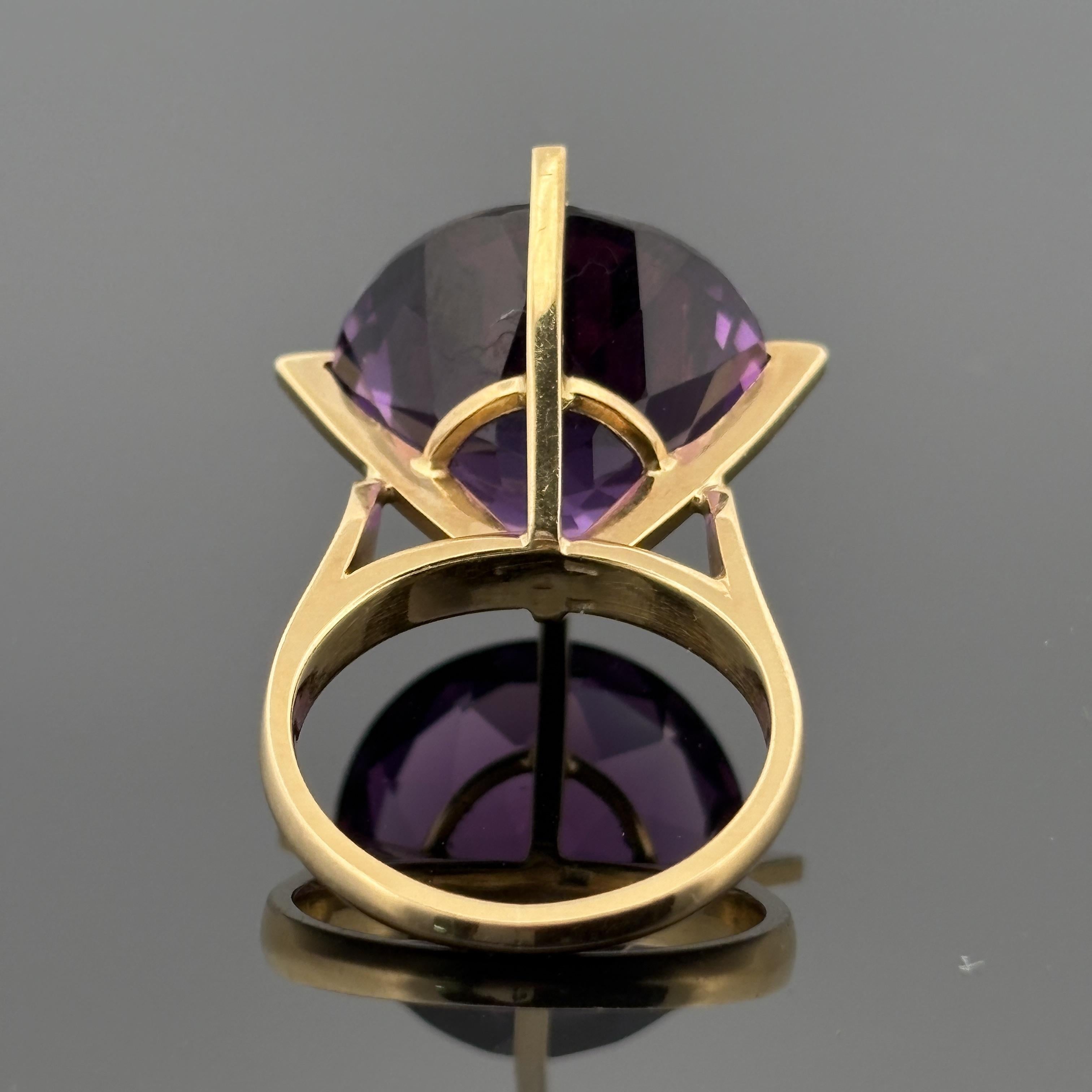 Large Amethyst Solitaire Cocktail Ring 18k Yellow Gold