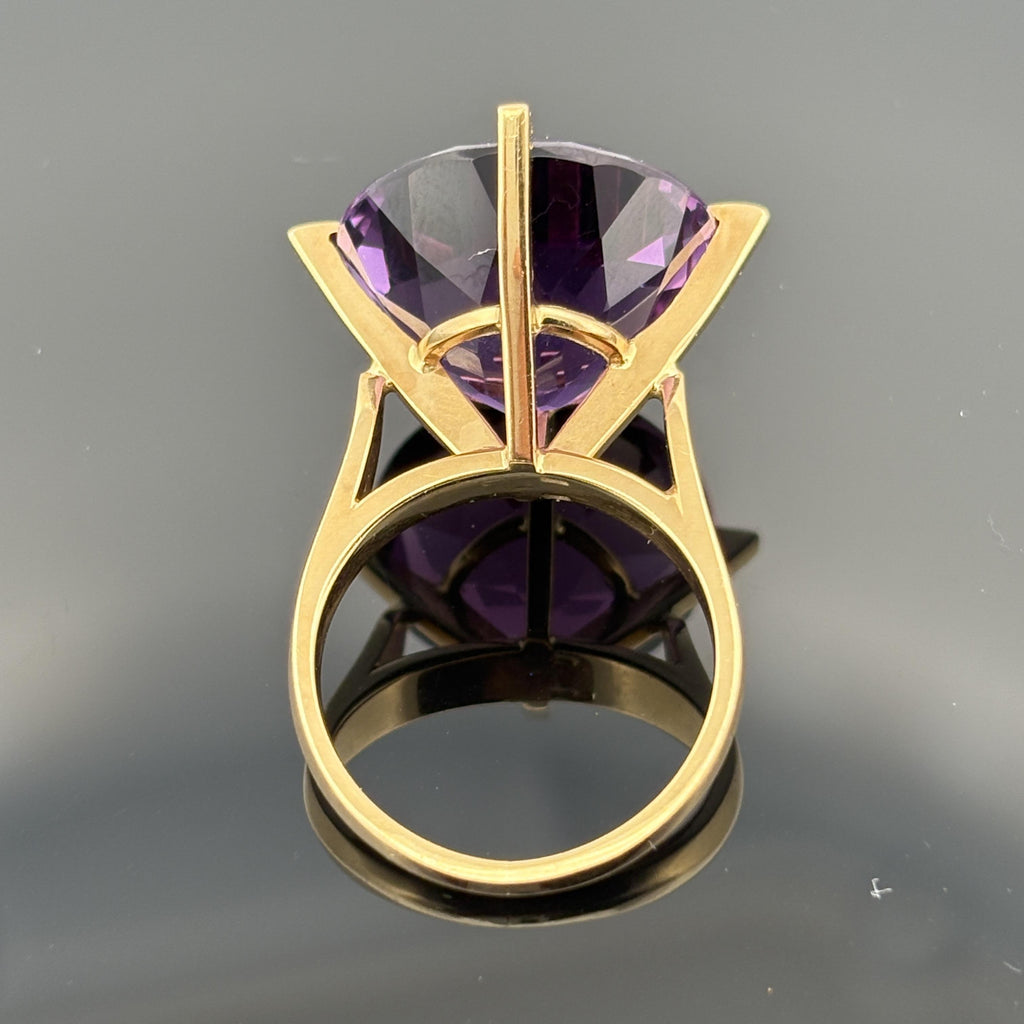 Large Amethyst Solitaire Cocktail Ring 18k Yellow Gold
