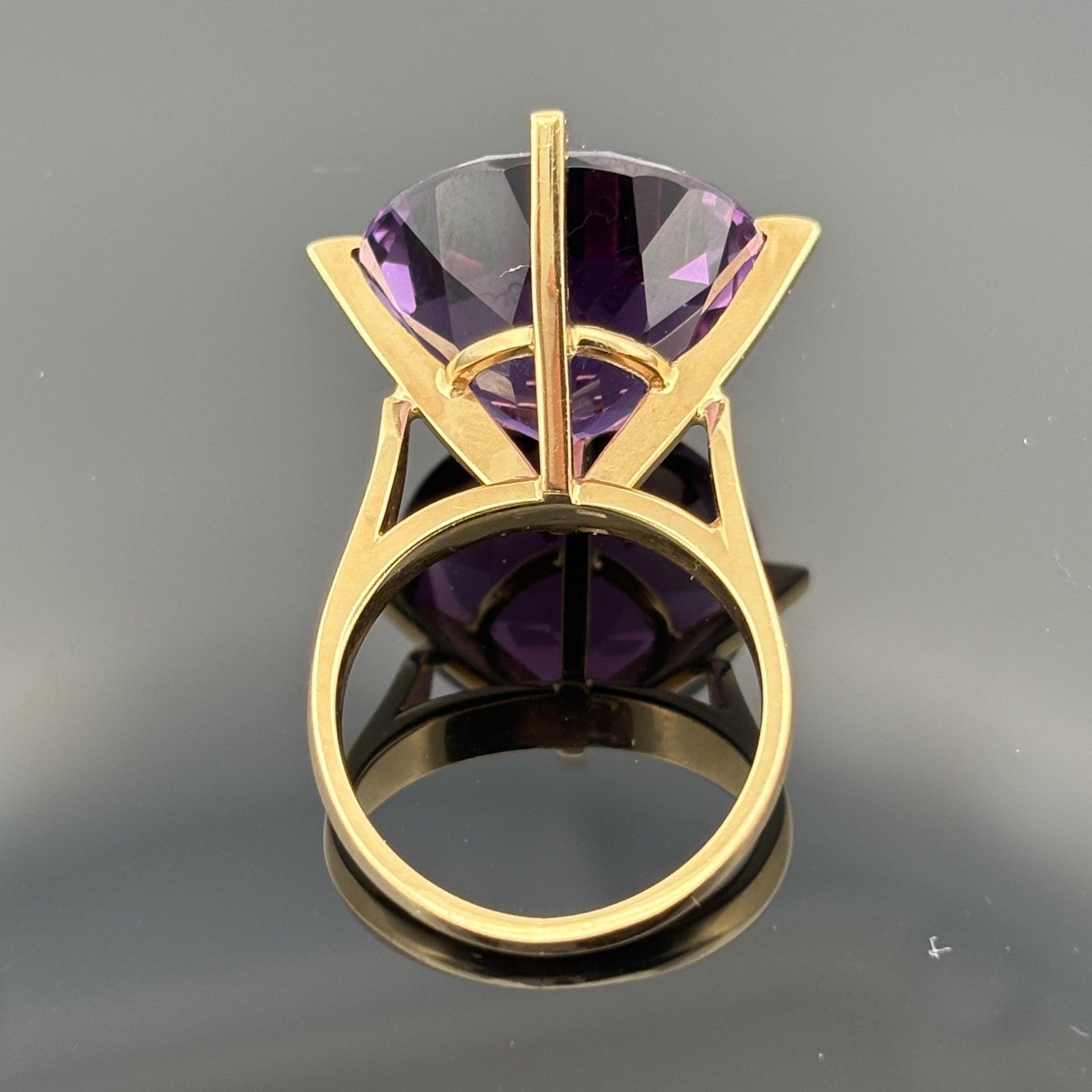 Large Amethyst Solitaire Cocktail Ring 18k Yellow Gold