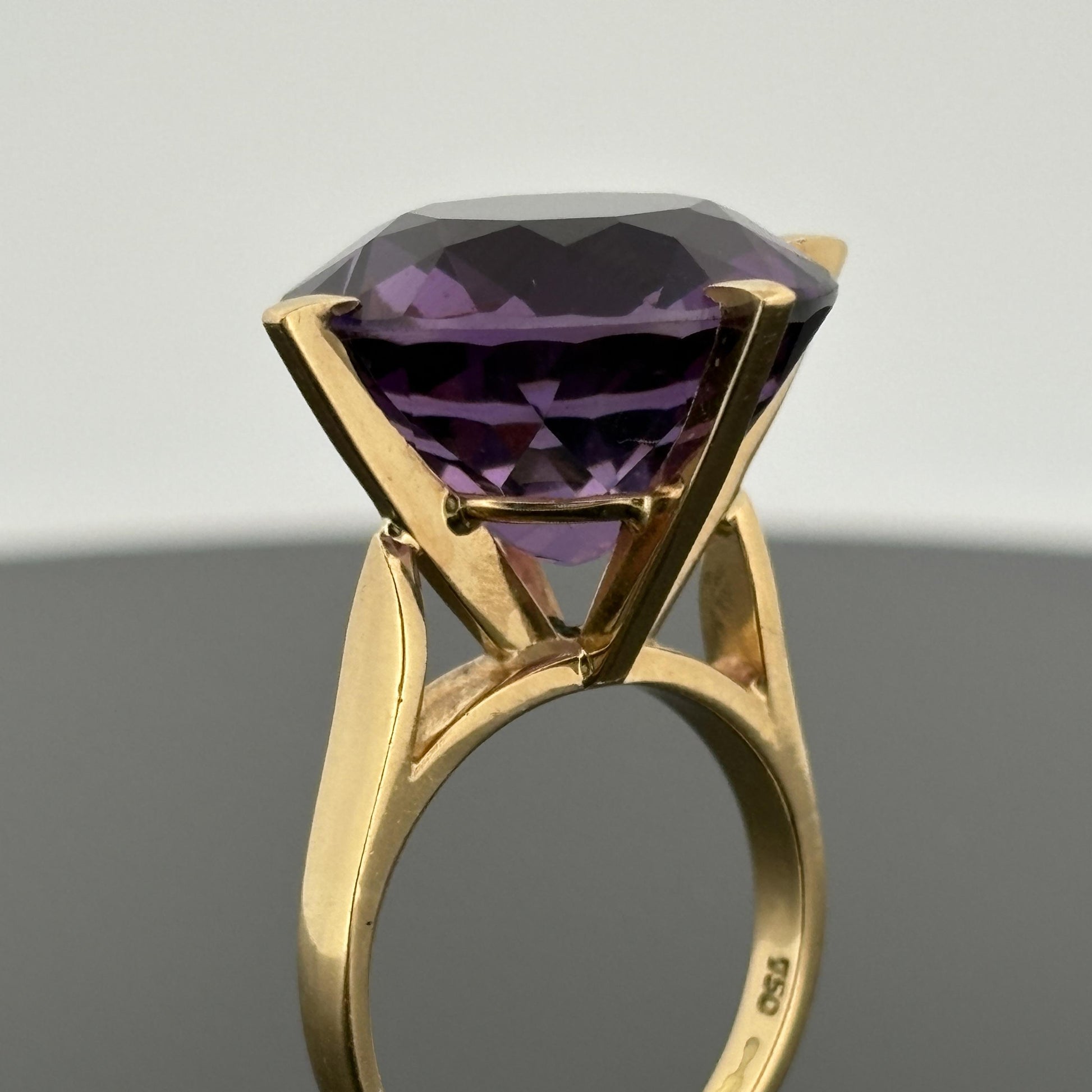 Large Amethyst Solitaire Cocktail Ring 18k Yellow Gold