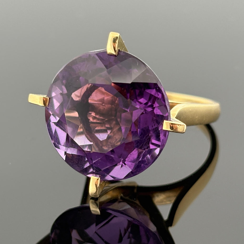 Large Amethyst Solitaire Cocktail Ring 18k Yellow Gold