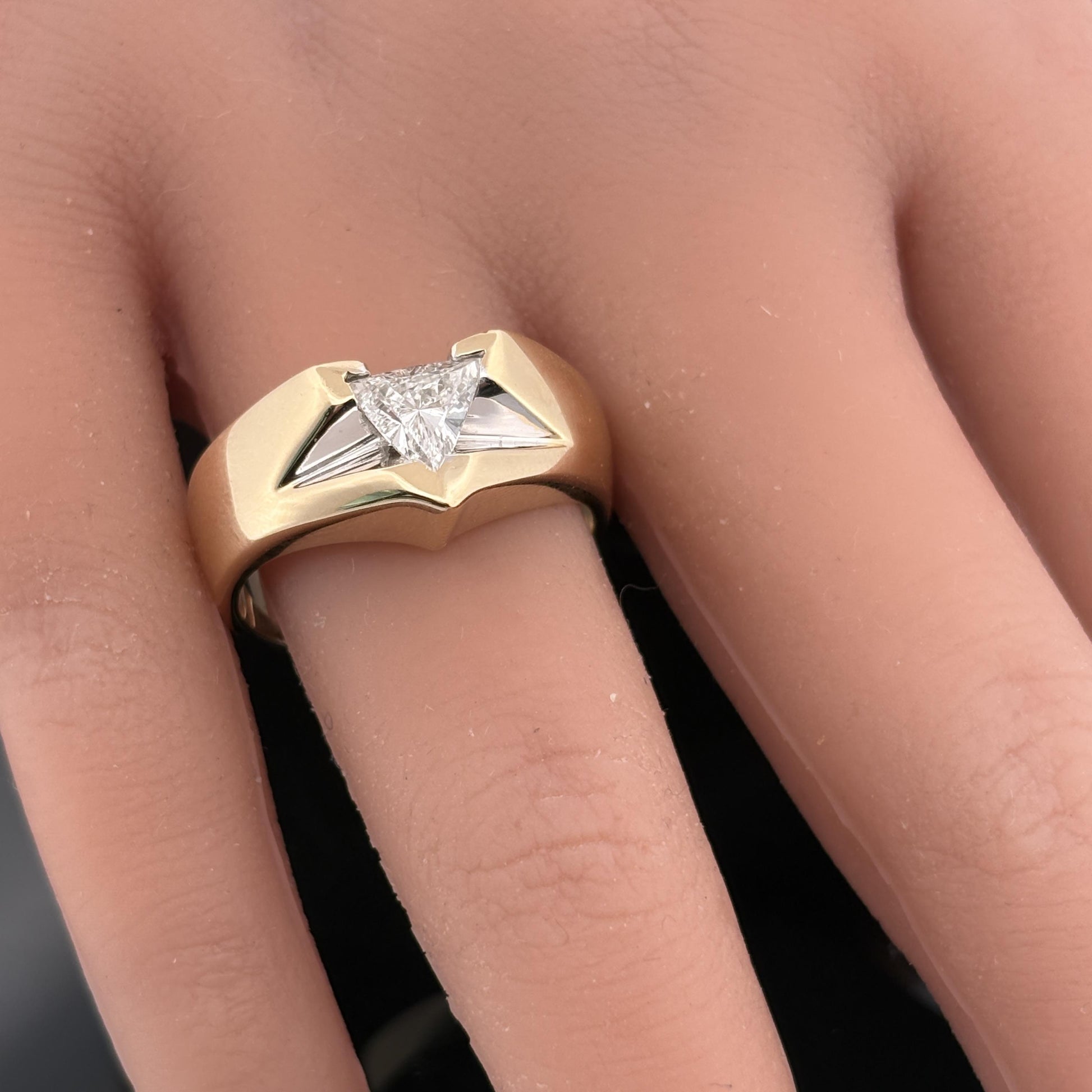 Men’s Diamond Ring in 14K Yellow Gold, 0.90ct Trillion Cut