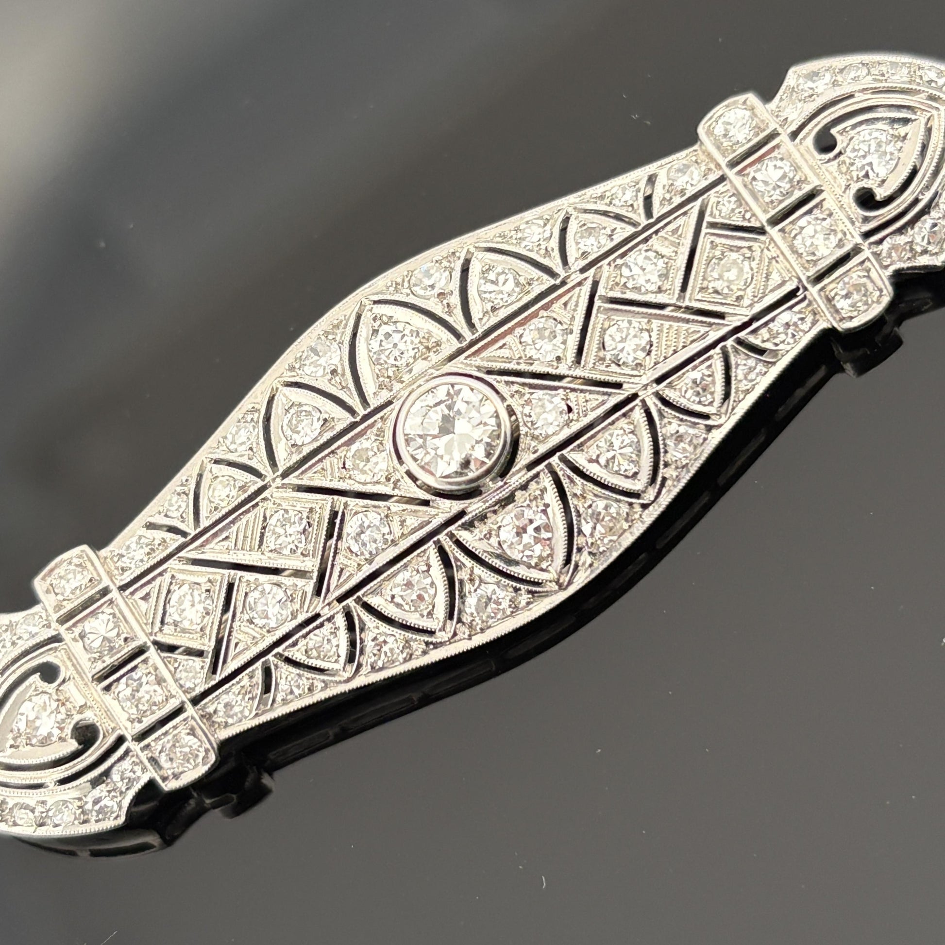 Vintage French Mid-century Platinum 3.90ctw Diamond Brooch