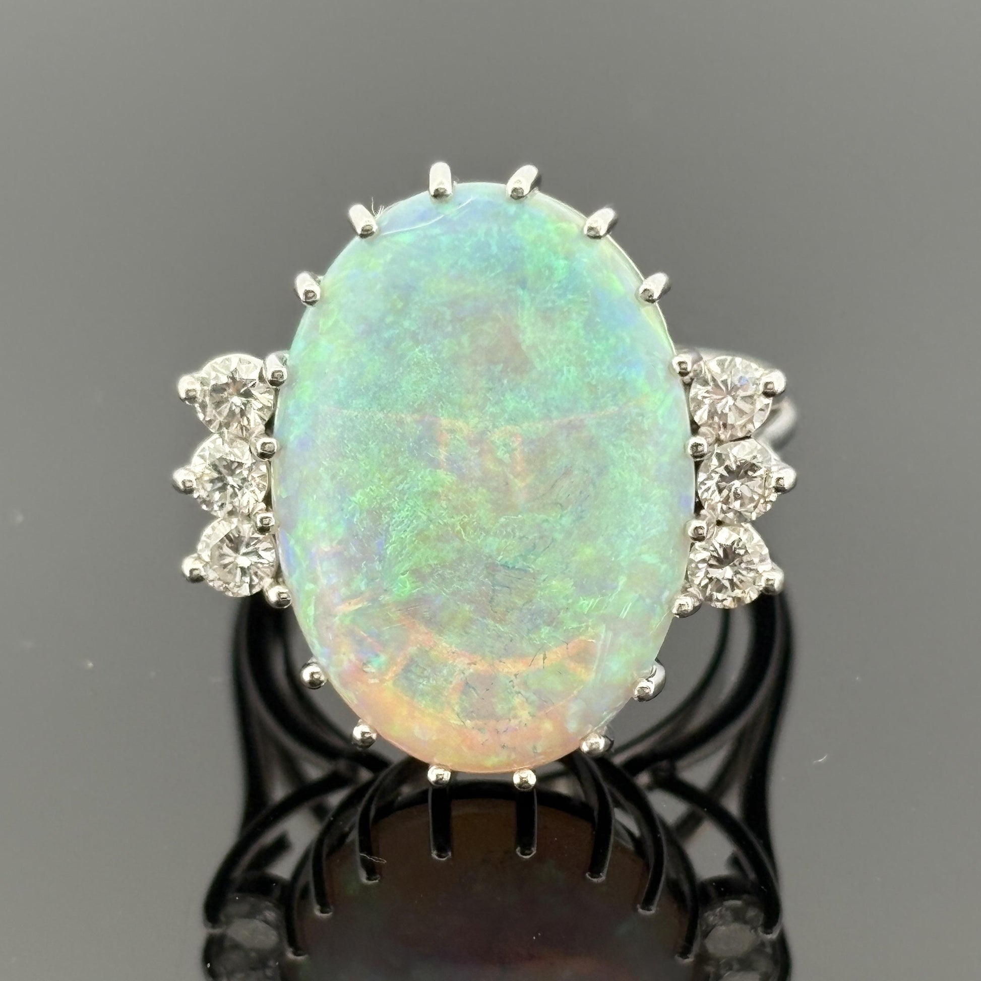 Vintage Mid-Century 6.70ct Crystal Opal Platinum & Diamond Ring