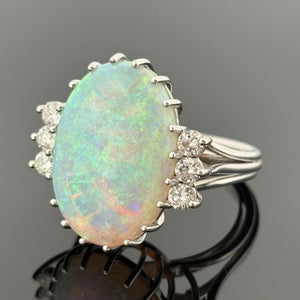 Vintage Mid-Century 6.70ct Crystal Opal Platinum & Diamond Ring