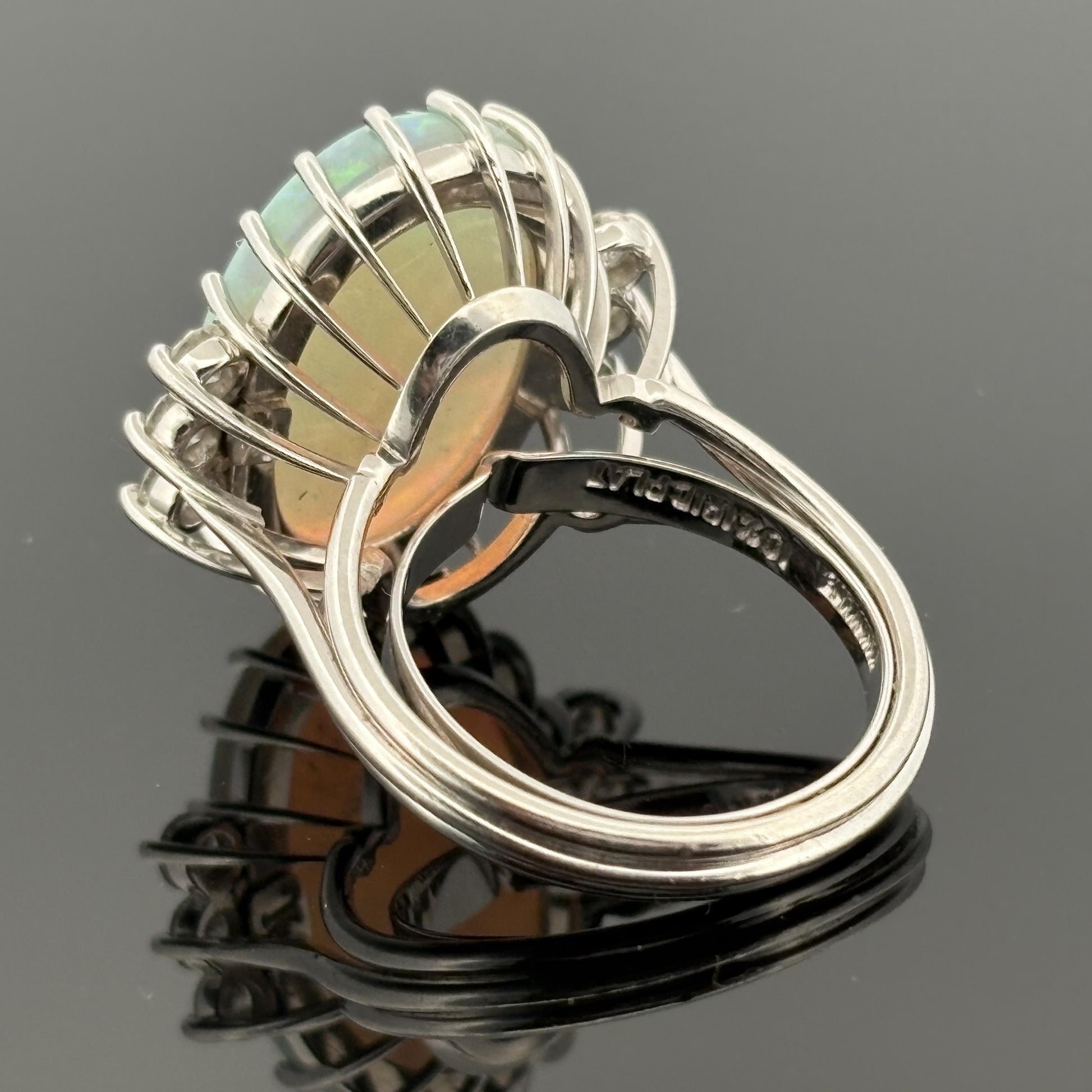 Vintage Mid-Century 6.70ct Crystal Opal Platinum & Diamond Ring