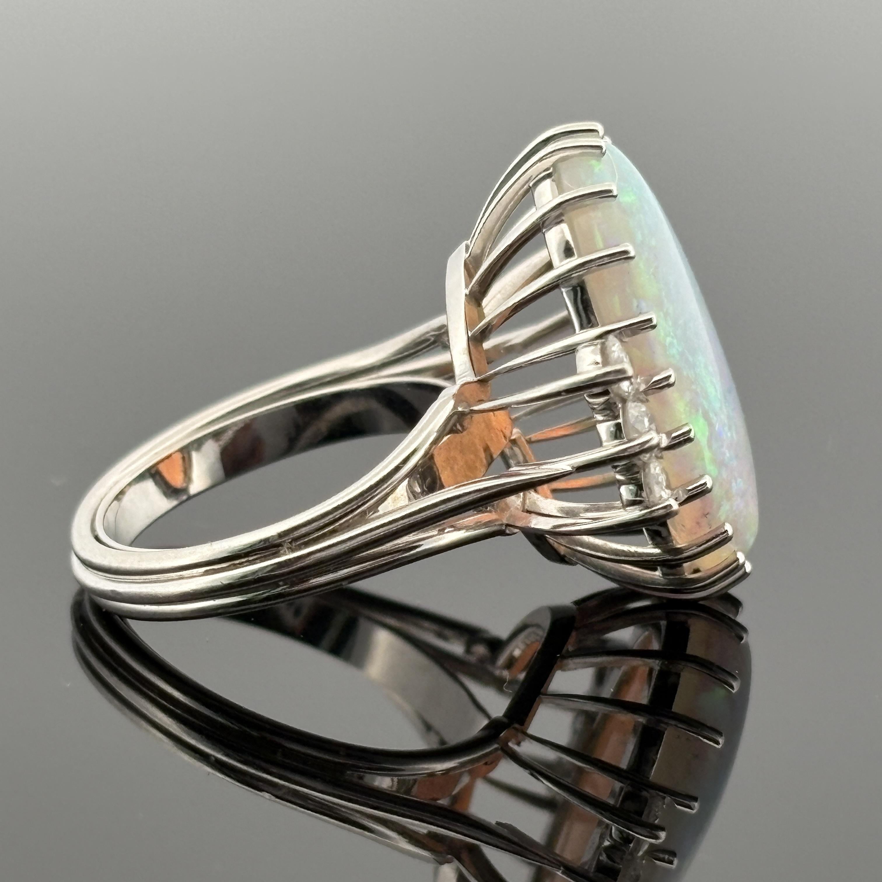 Vintage Mid-Century 6.70ct Crystal Opal Platinum & Diamond Ring