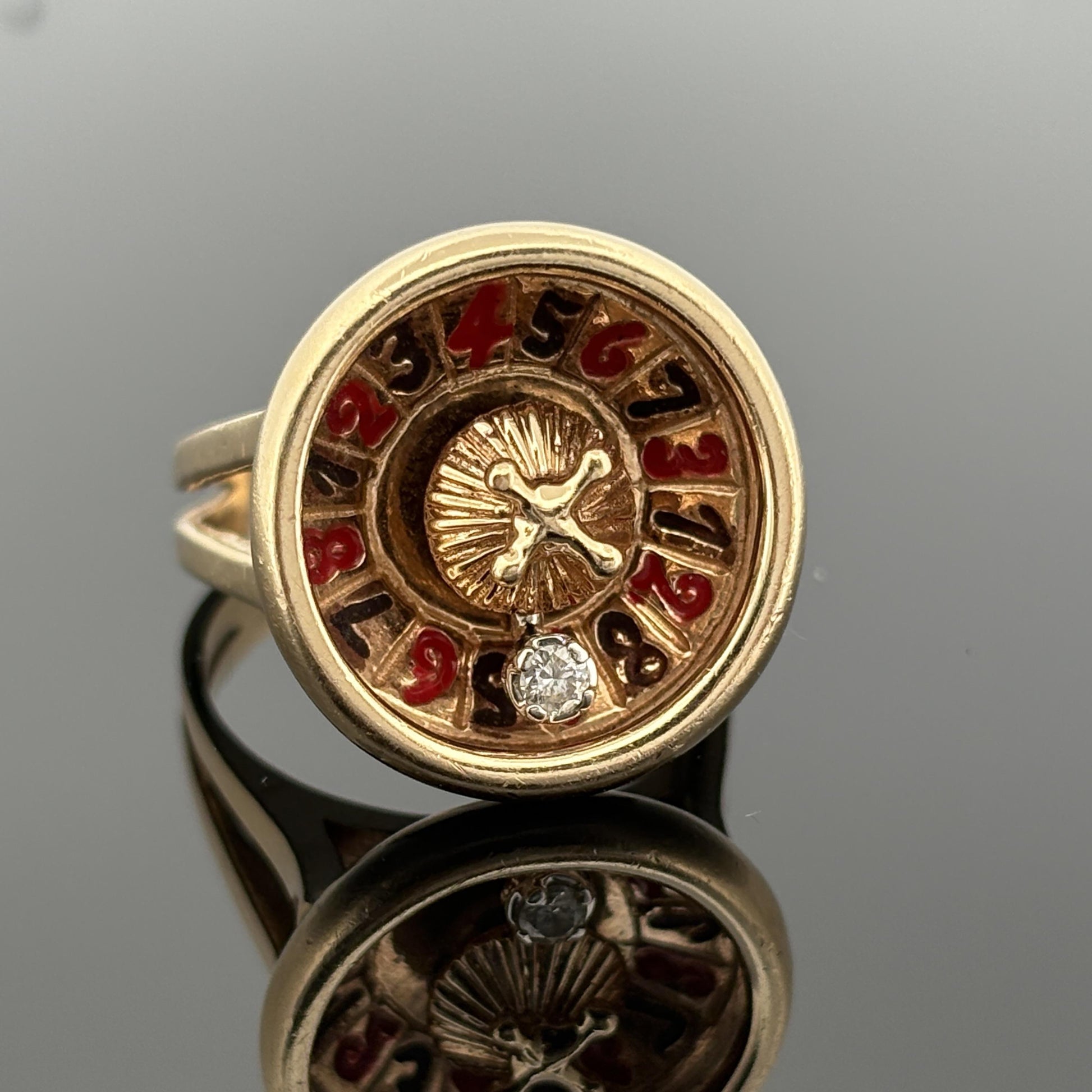 Vintage Roulette Spinning Diamond Enamel Ring 14k Gold