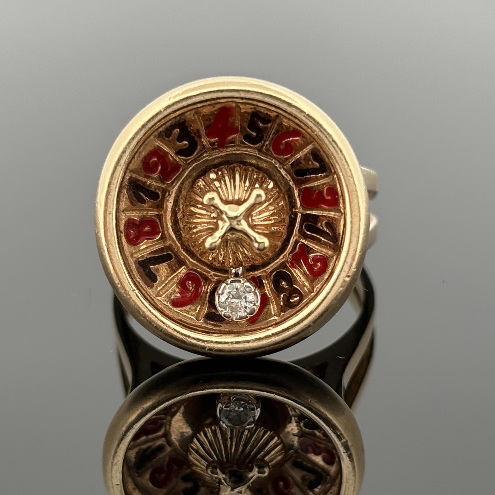 Vintage Roulette Spinning Diamond Enamel Ring 14k Gold