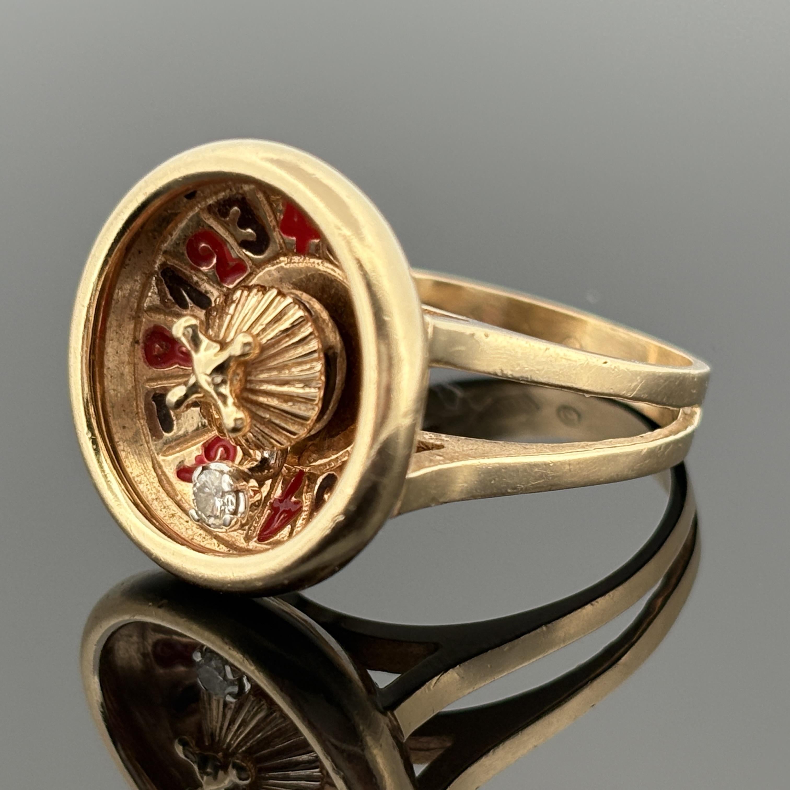 Vintage Roulette Spinning Diamond Enamel Ring 14k Gold