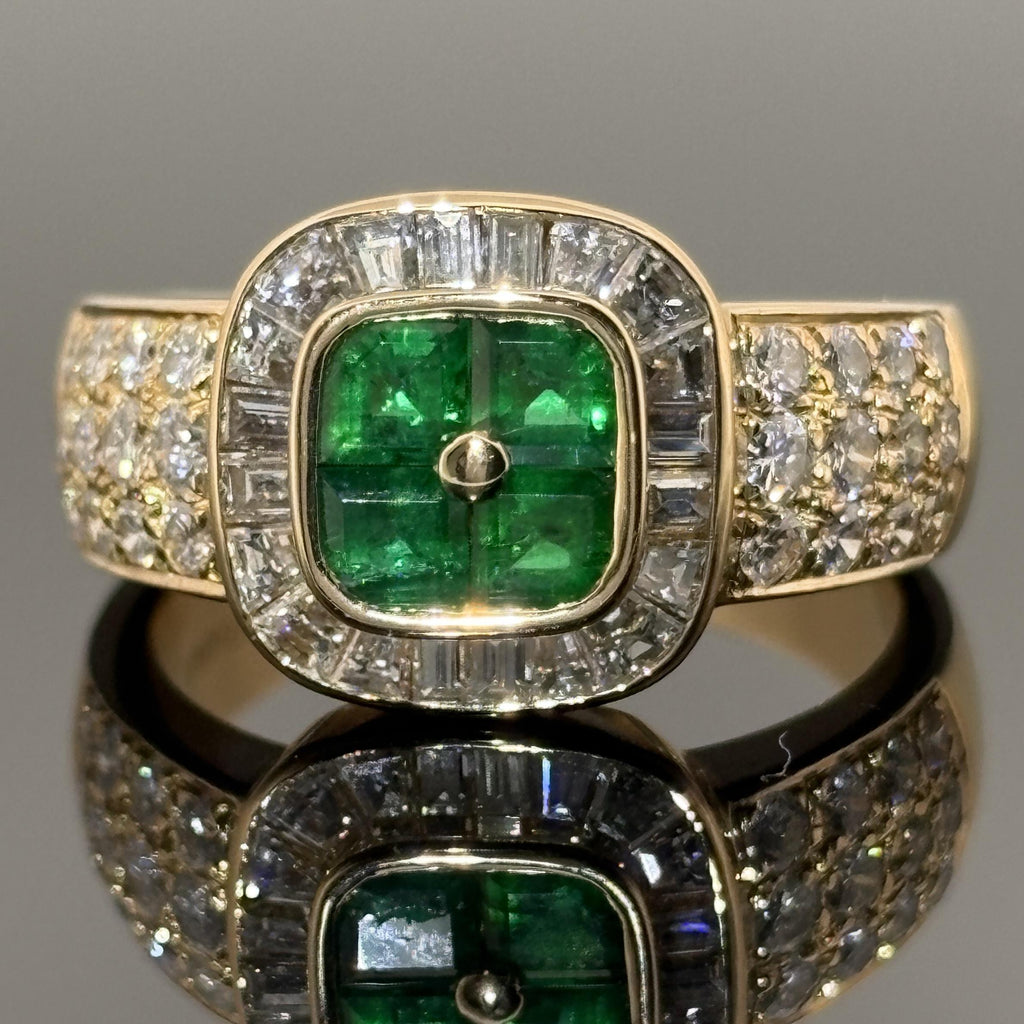 Estate Boucheron Emerald & Diamond 18k Yellow Gold Ring