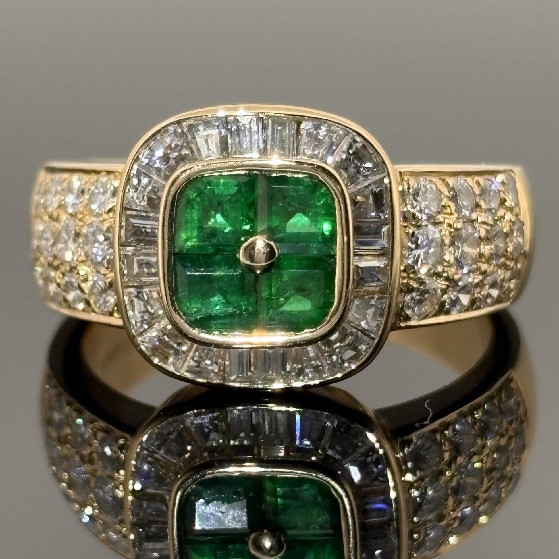 Estate Boucheron Emerald & Diamond 18k Yellow Gold Ring