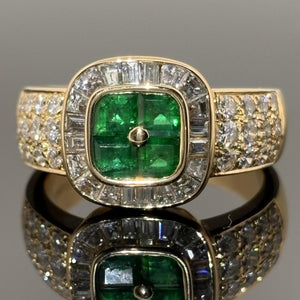 Estate Boucheron Emerald & Diamond 18k Yellow Gold Ring