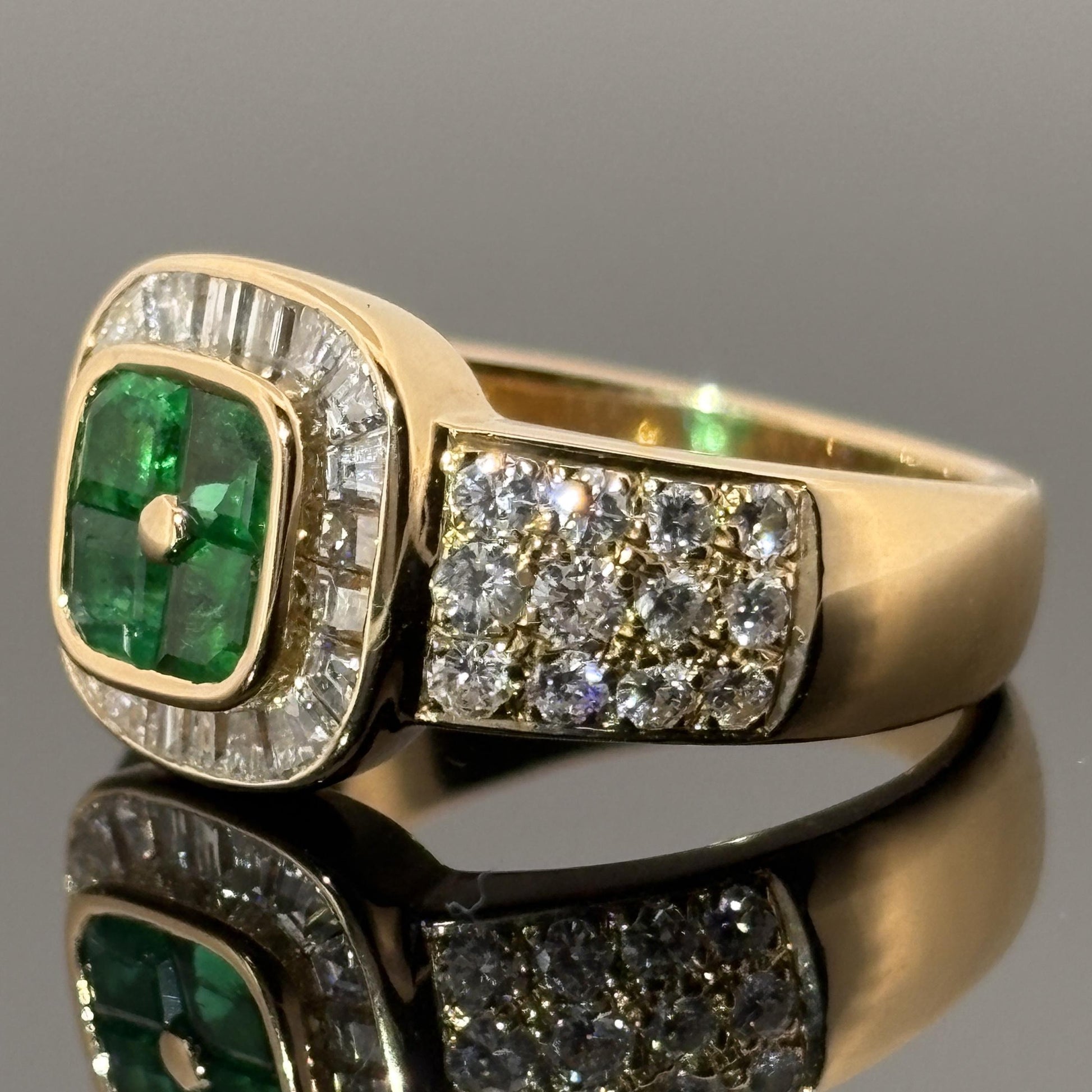 Estate Boucheron Emerald & Diamond 18k Yellow Gold Ring
