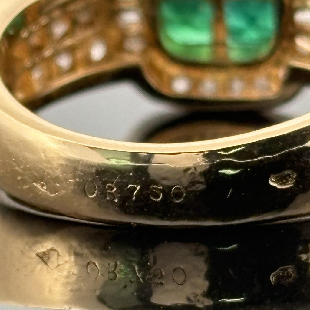 Estate Boucheron Emerald & Diamond 18k Yellow Gold Ring