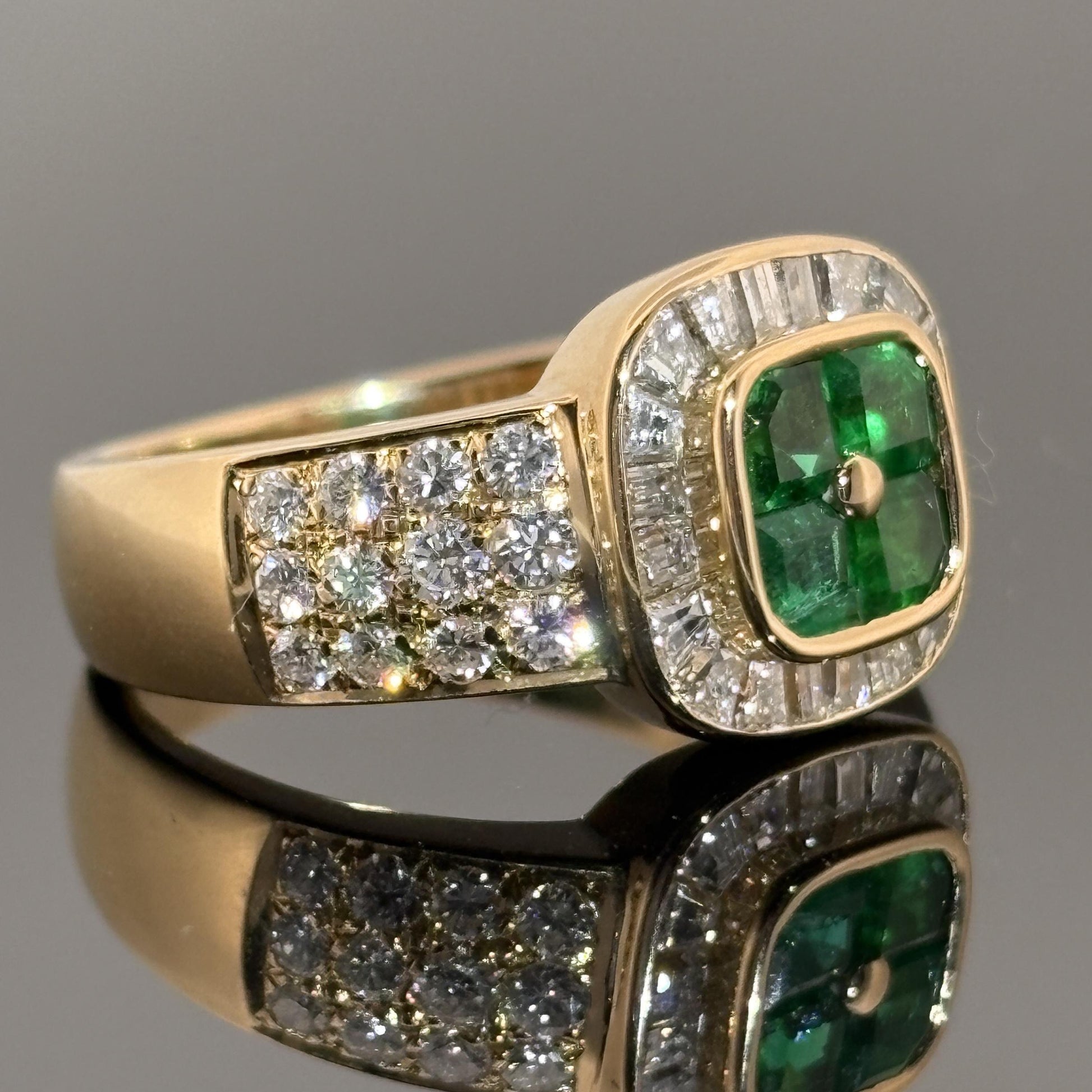 Estate Boucheron Emerald & Diamond 18k Yellow Gold Ring