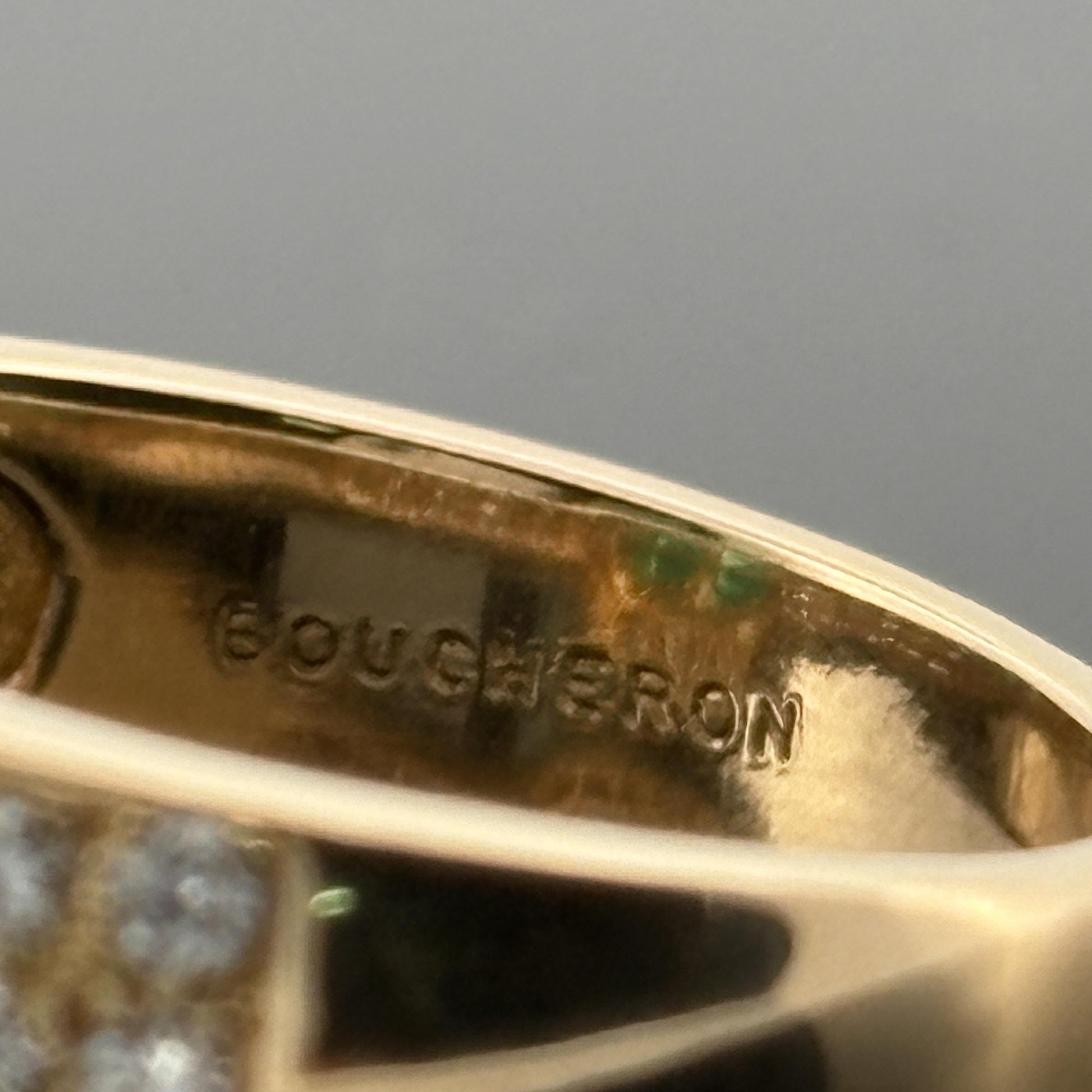 Estate Boucheron Emerald & Diamond 18k Yellow Gold Ring
