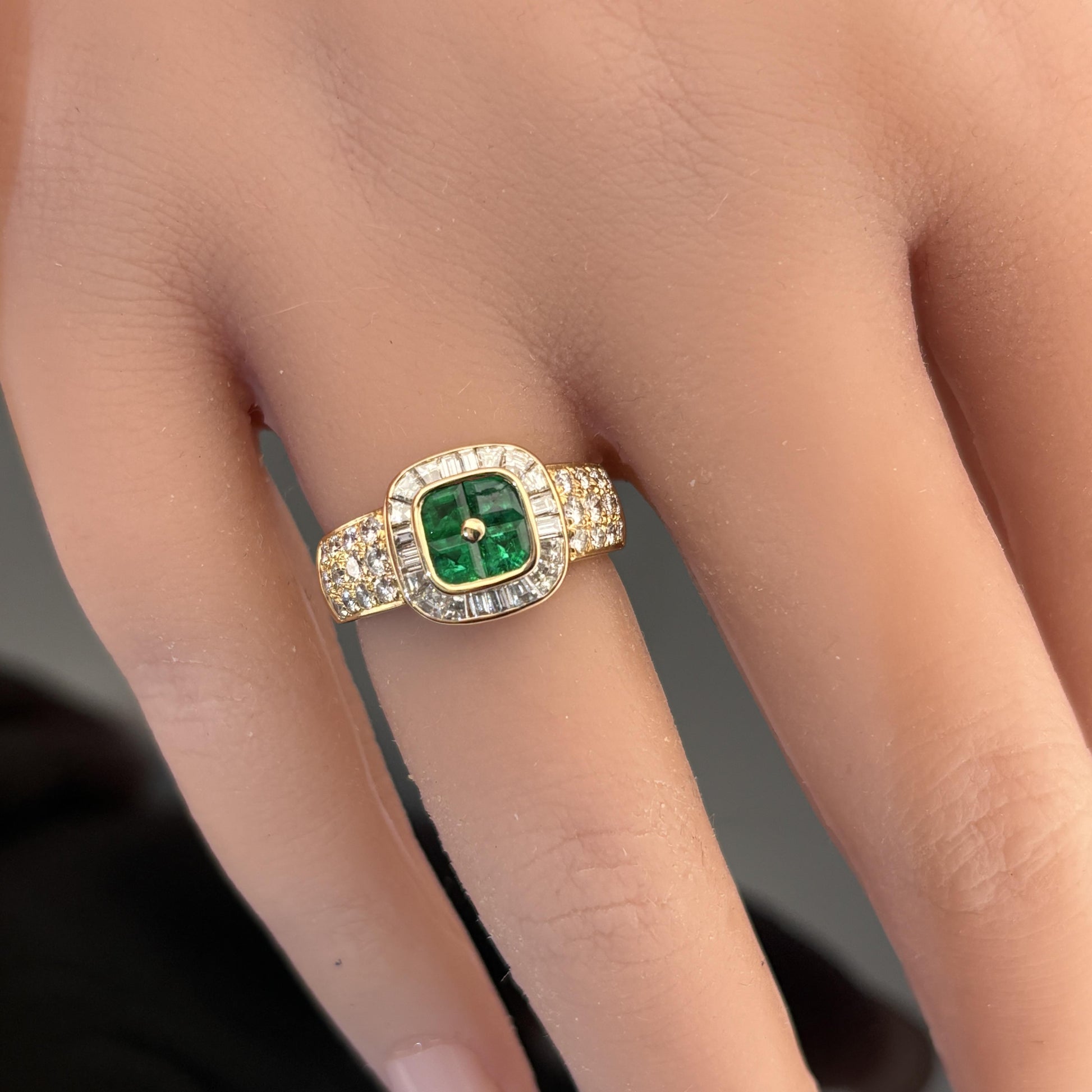 Estate Boucheron Emerald & Diamond 18k Yellow Gold Ring