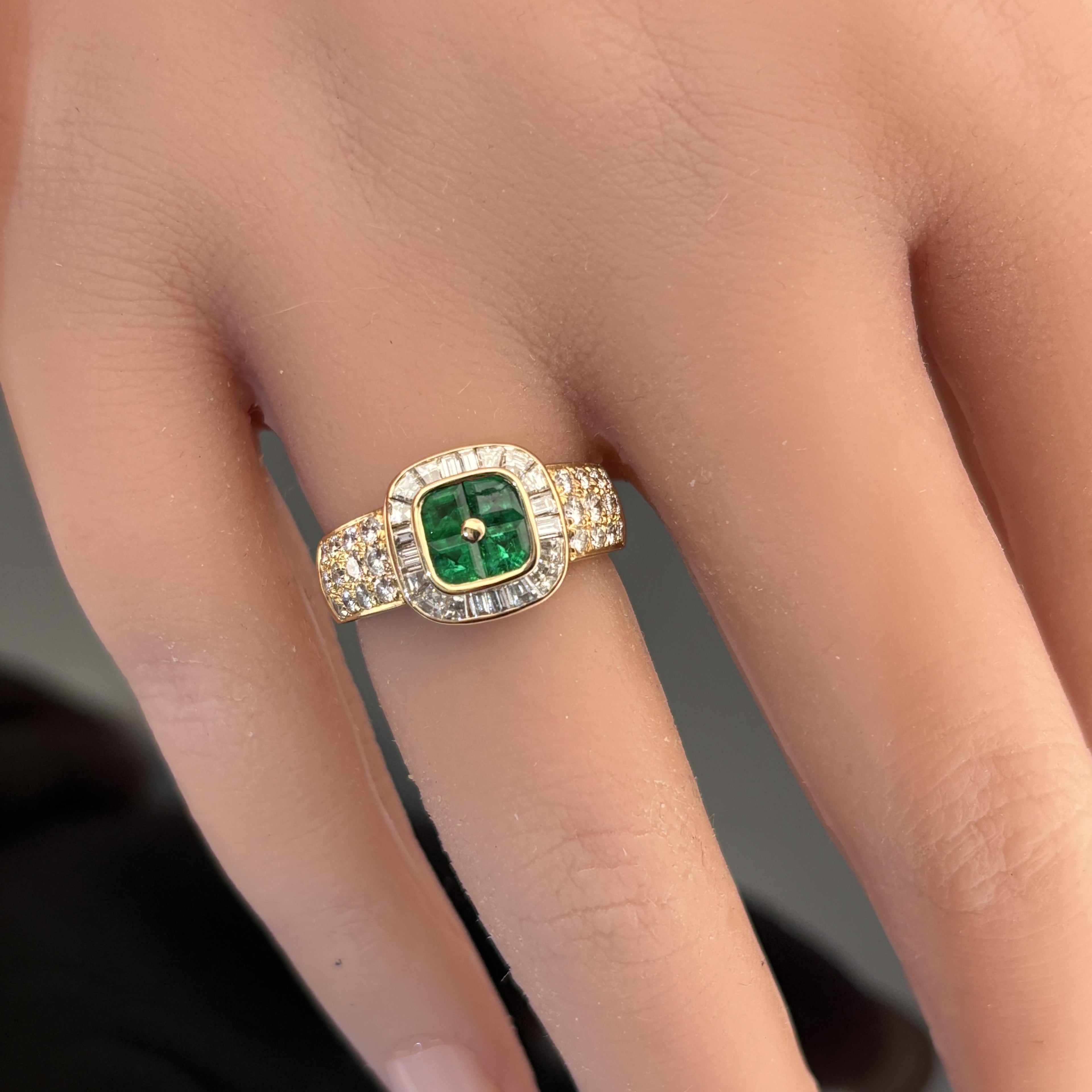 Estate Boucheron Emerald & Diamond 18k Yellow Gold Ring